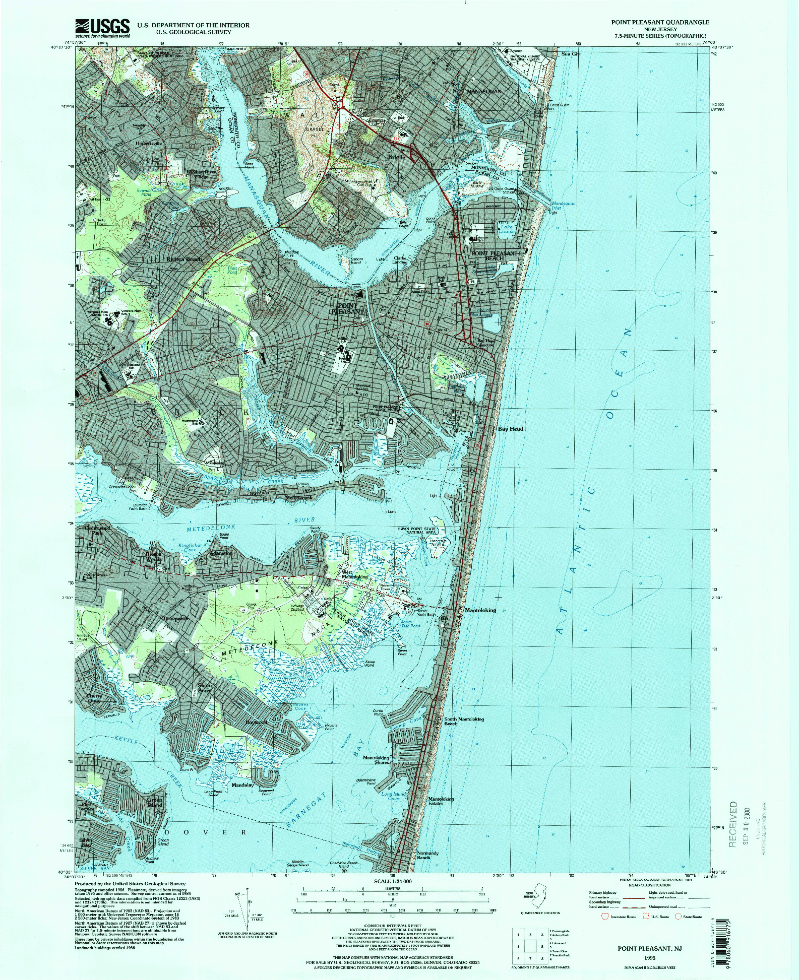 USGS 1:24000-SCALE QUADRANGLE FOR POINT PLEASANT, NJ 1995