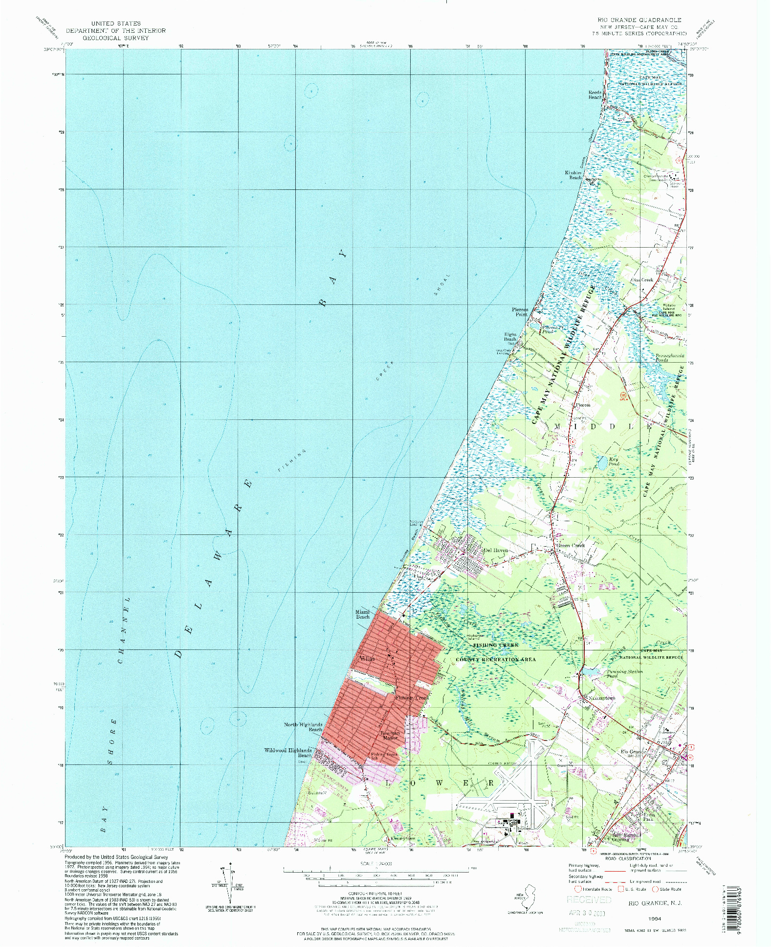 USGS 1:24000-SCALE QUADRANGLE FOR RIO GRANDE, NJ 1994