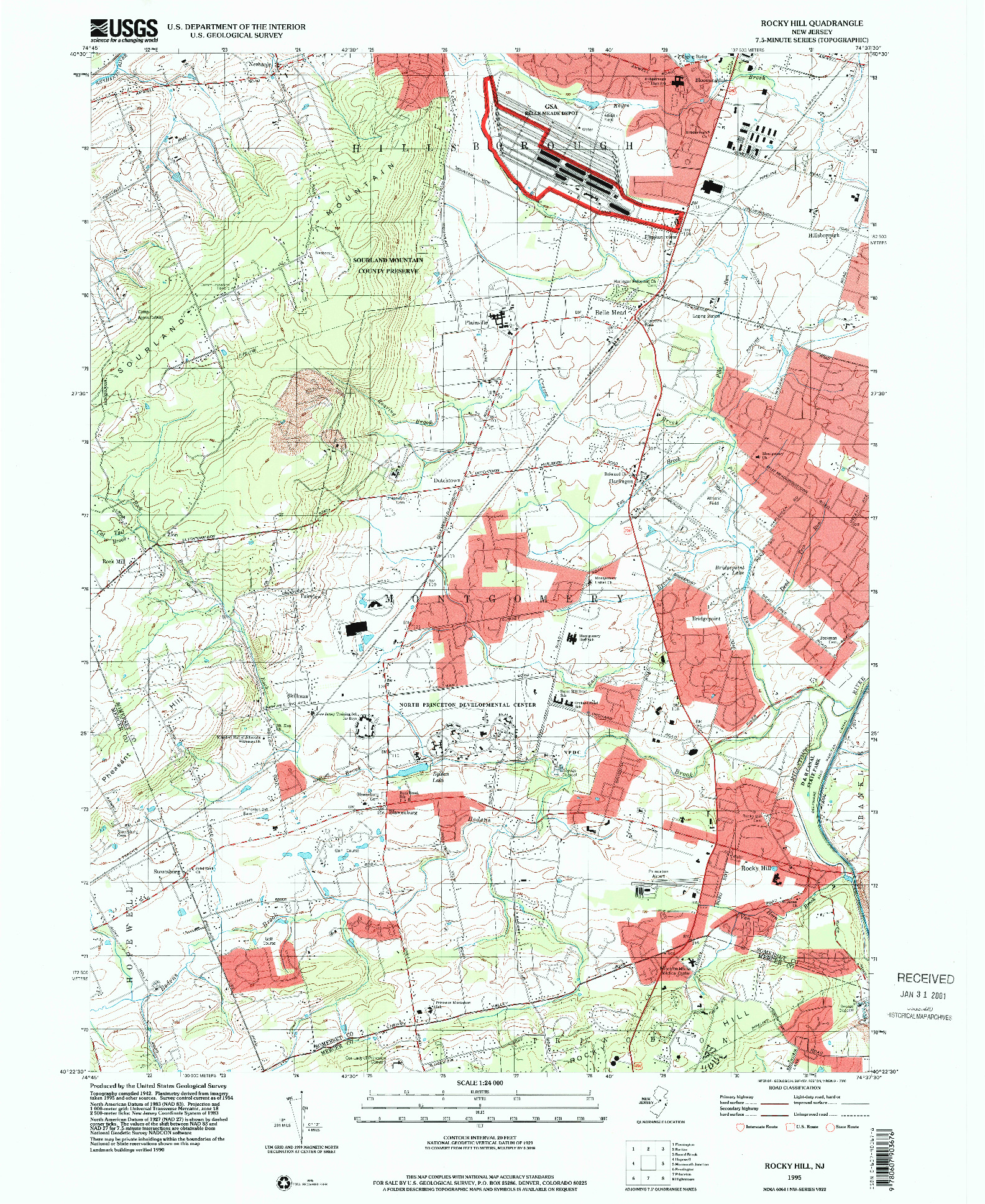 USGS 1:24000-SCALE QUADRANGLE FOR ROCKY HILL, NJ 1995