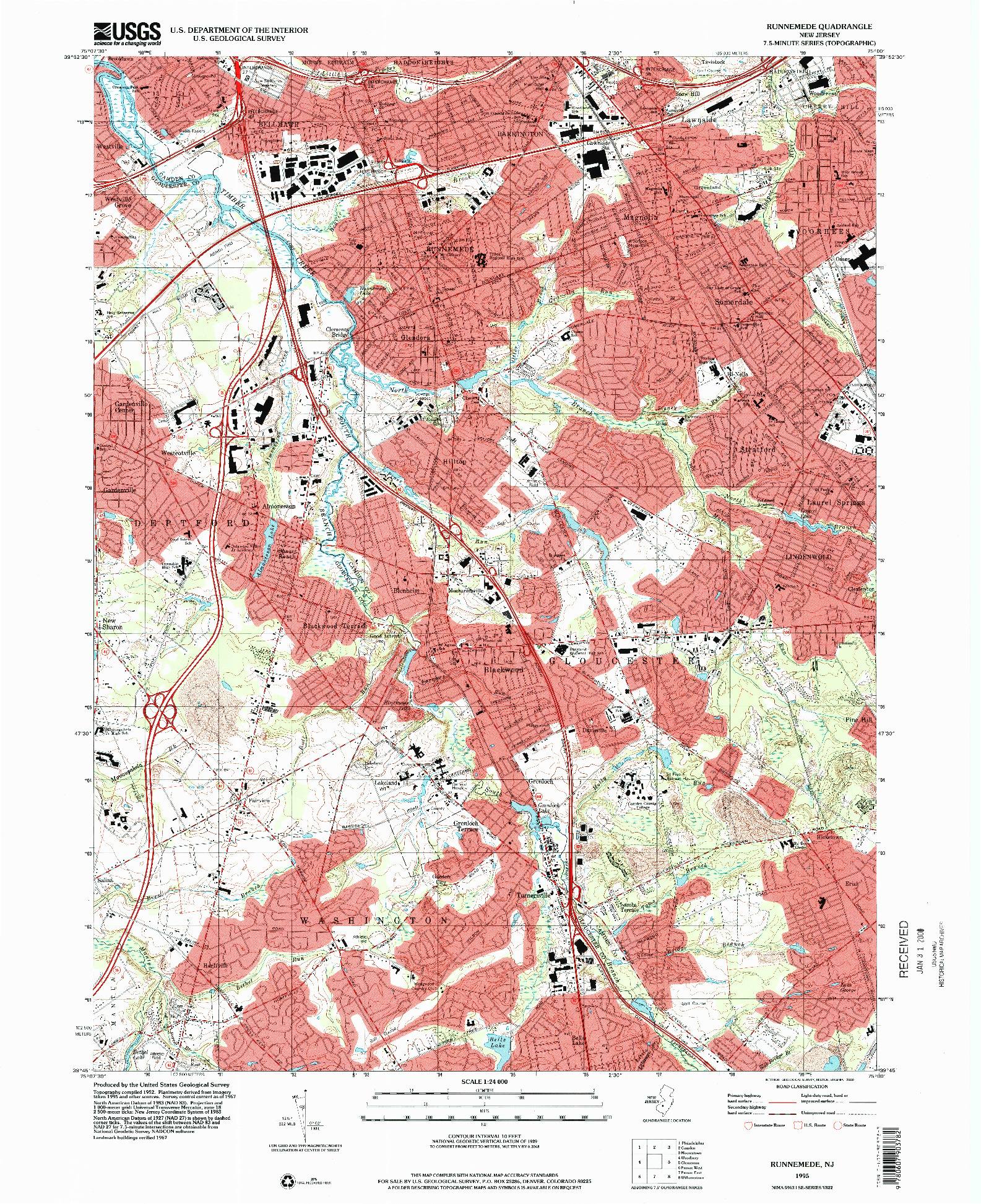 USGS 1:24000-SCALE QUADRANGLE FOR RUNNEMEDE, NJ 1995