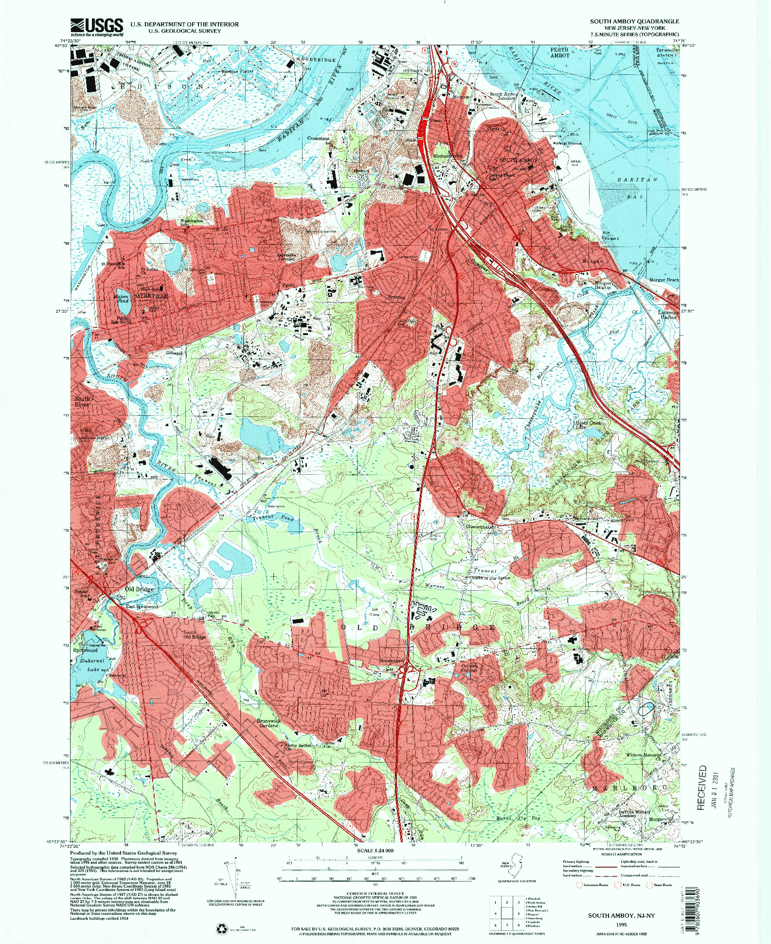 USGS 1:24000-SCALE QUADRANGLE FOR SOUTH AMBOY, NJ 1995