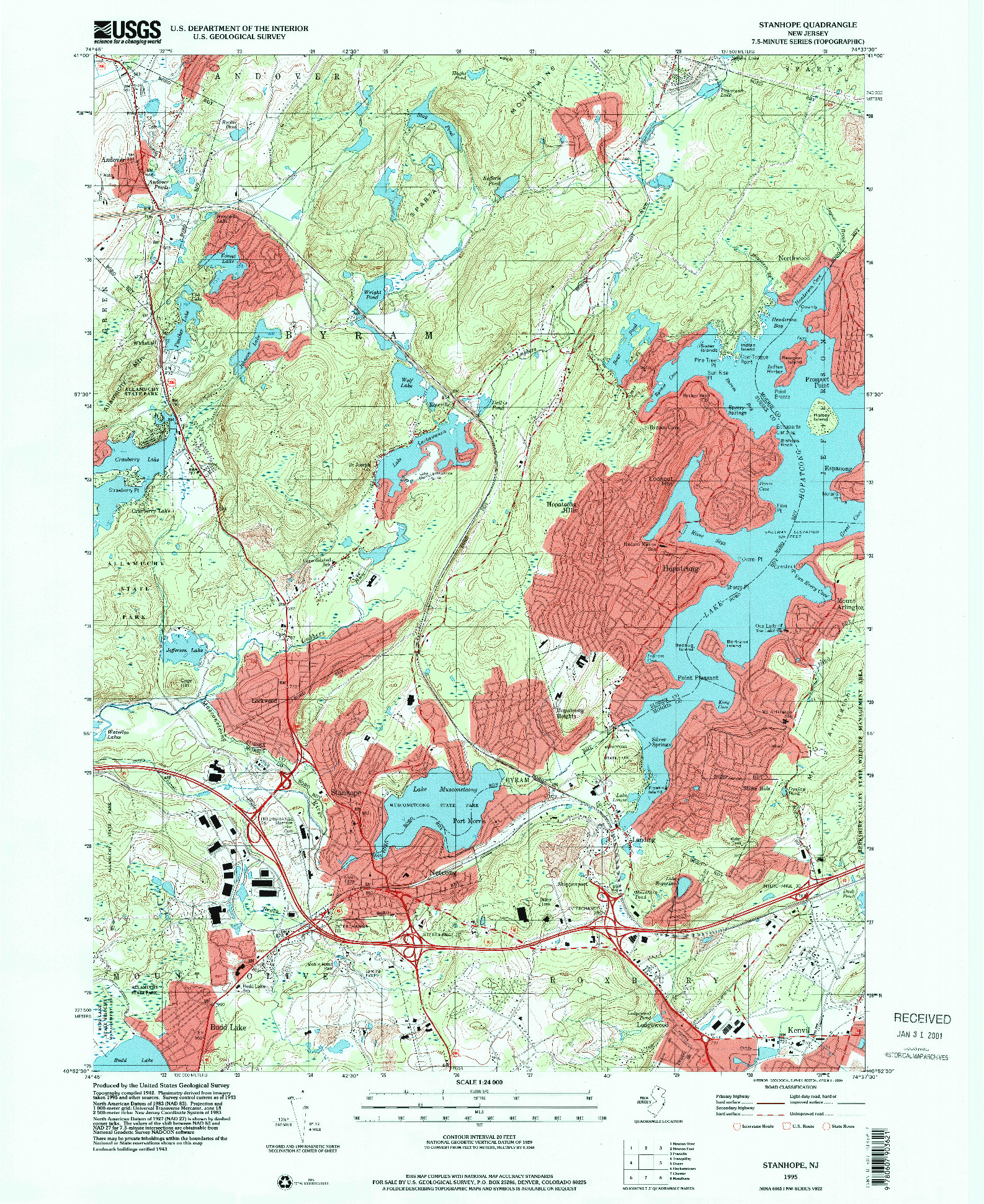 USGS 1:24000-SCALE QUADRANGLE FOR STANHOPE, NJ 1995