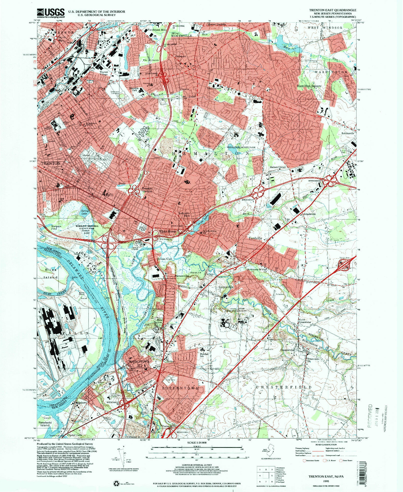 USGS 1:24000-SCALE QUADRANGLE FOR TRENTON EAST, NJ 1995