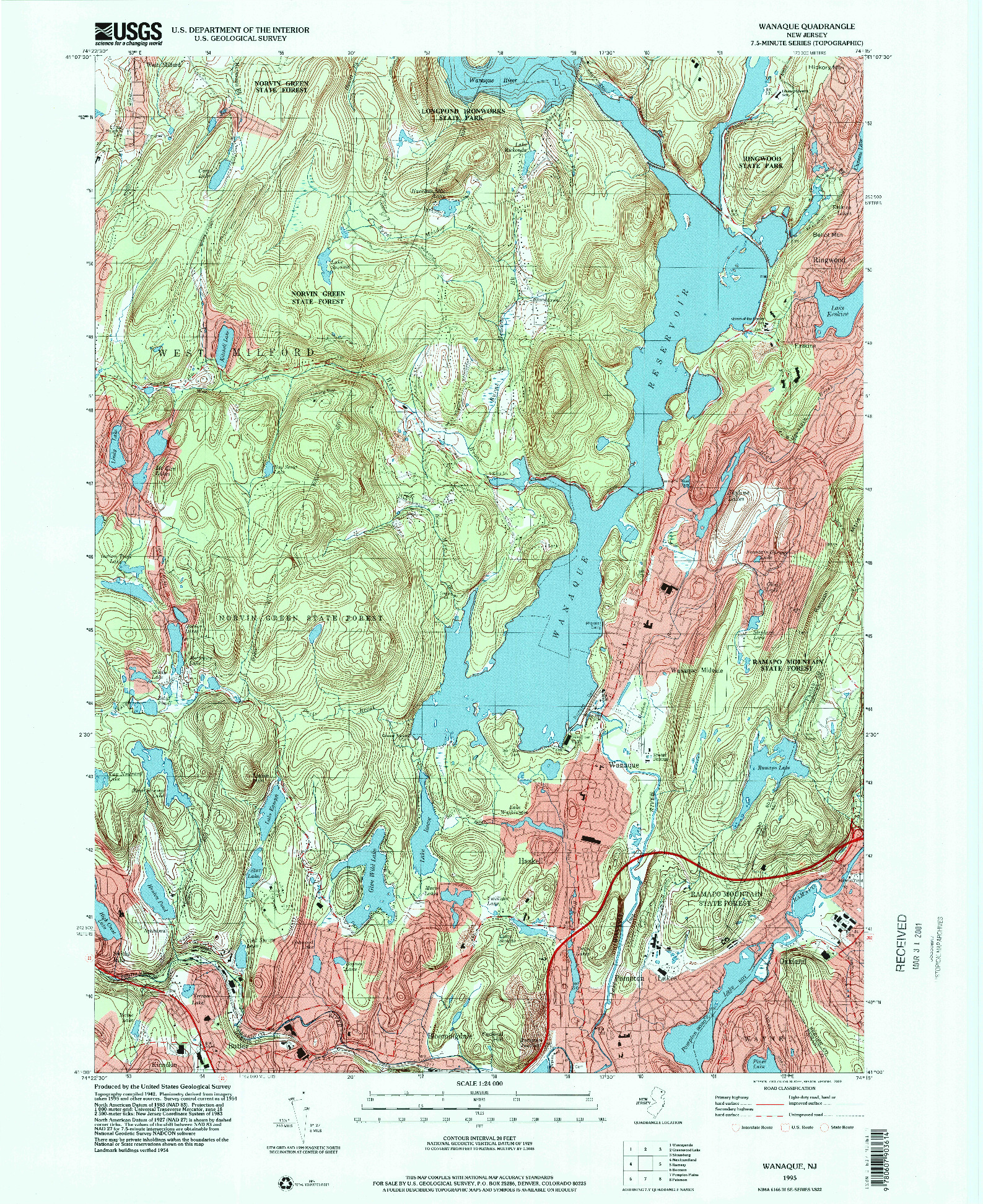 USGS 1:24000-SCALE QUADRANGLE FOR WANAQUE, NJ 1995