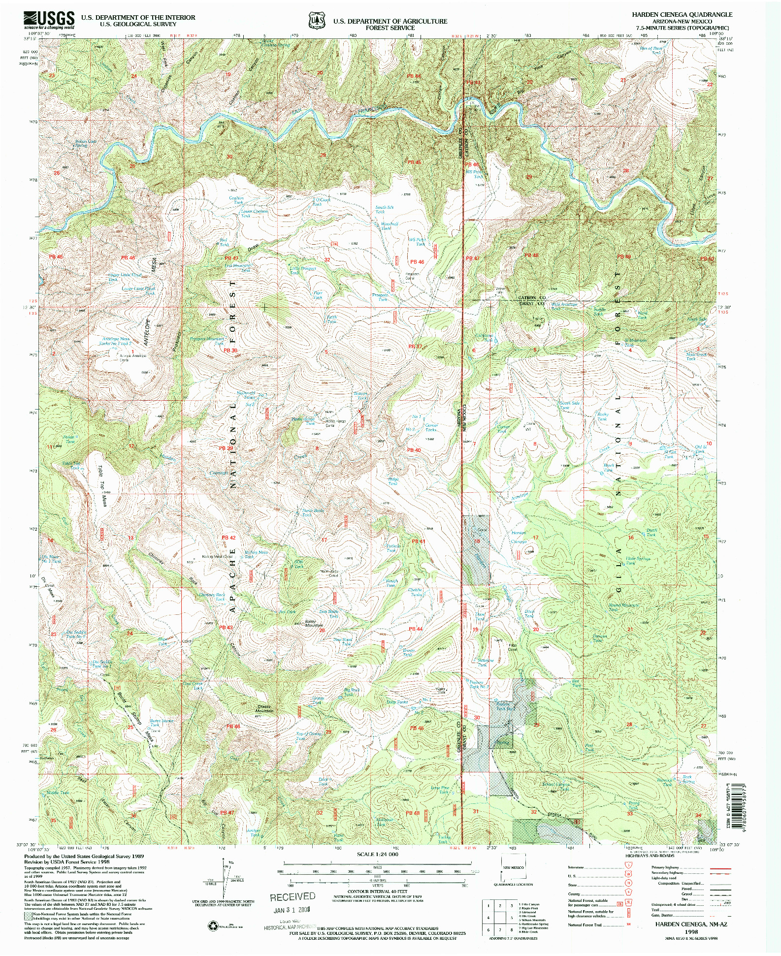 USGS 1:24000-SCALE QUADRANGLE FOR HARDEN CIENEGA, NM 1998