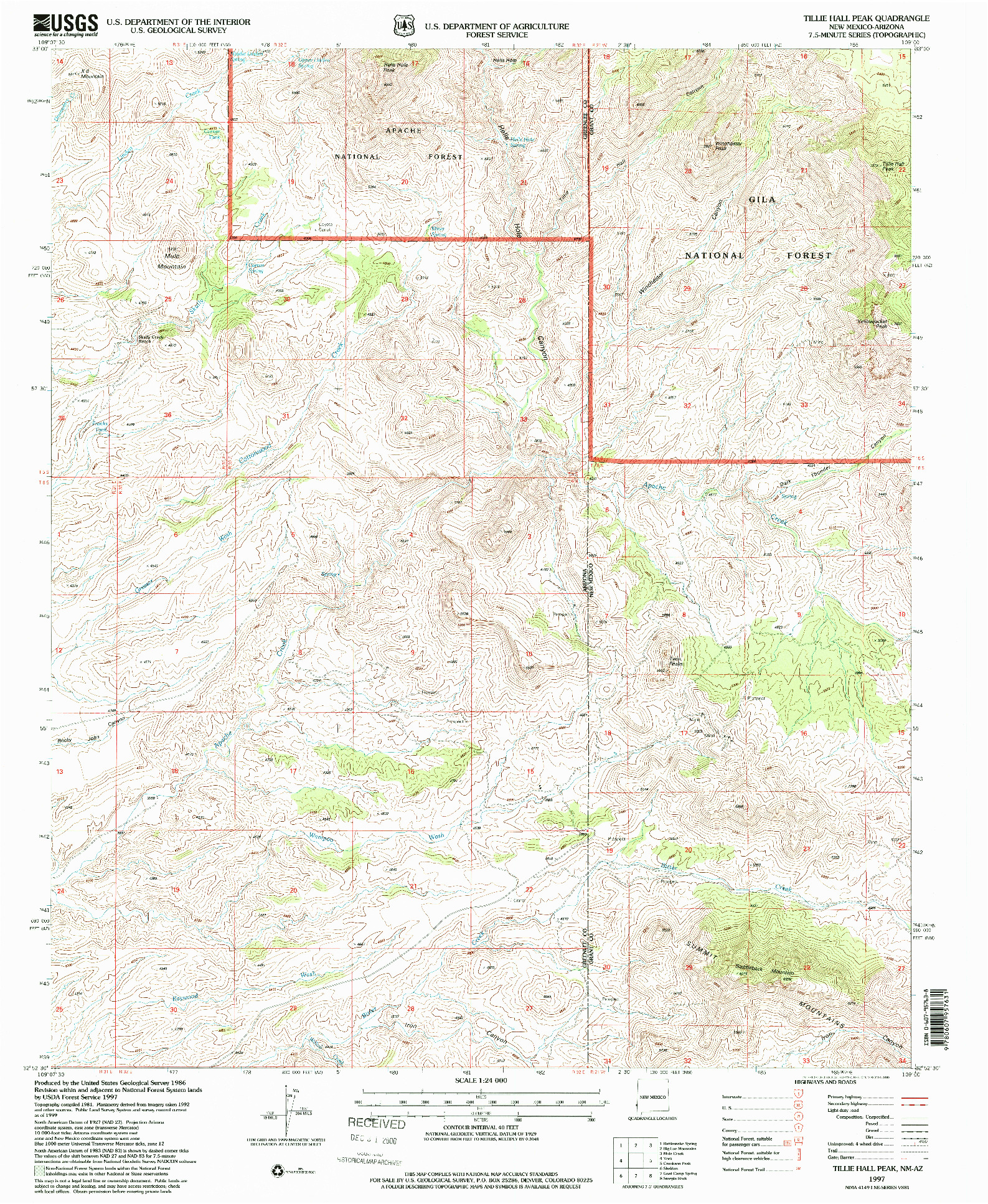 USGS 1:24000-SCALE QUADRANGLE FOR TILLIE HALL PEAK, NM 1997