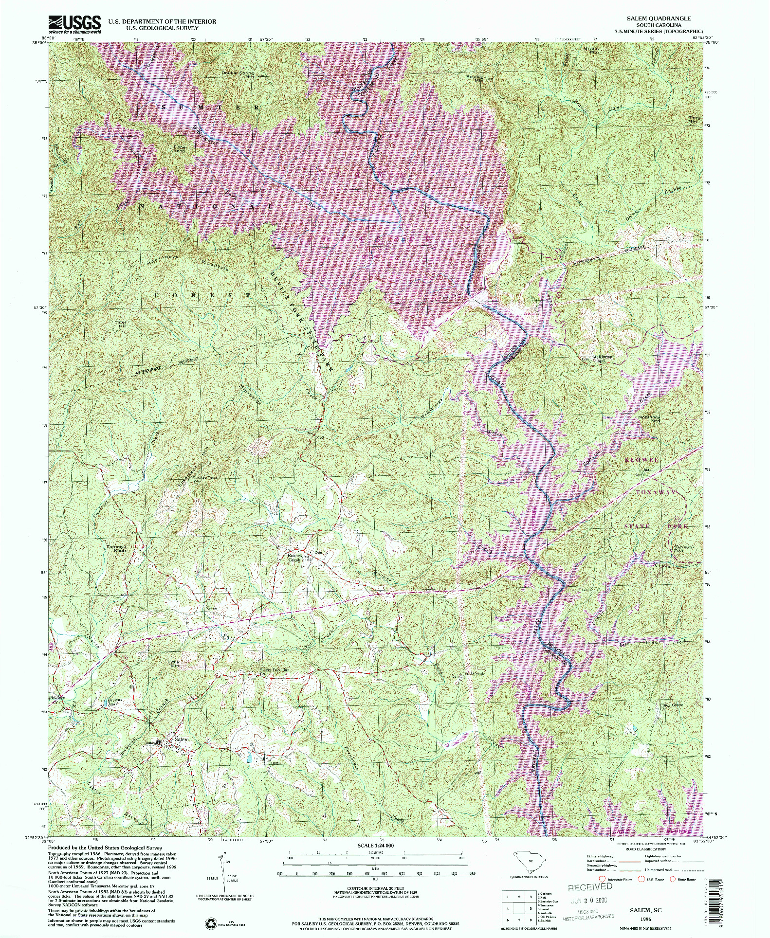 USGS 1:24000-SCALE QUADRANGLE FOR SALEM, SC 1996