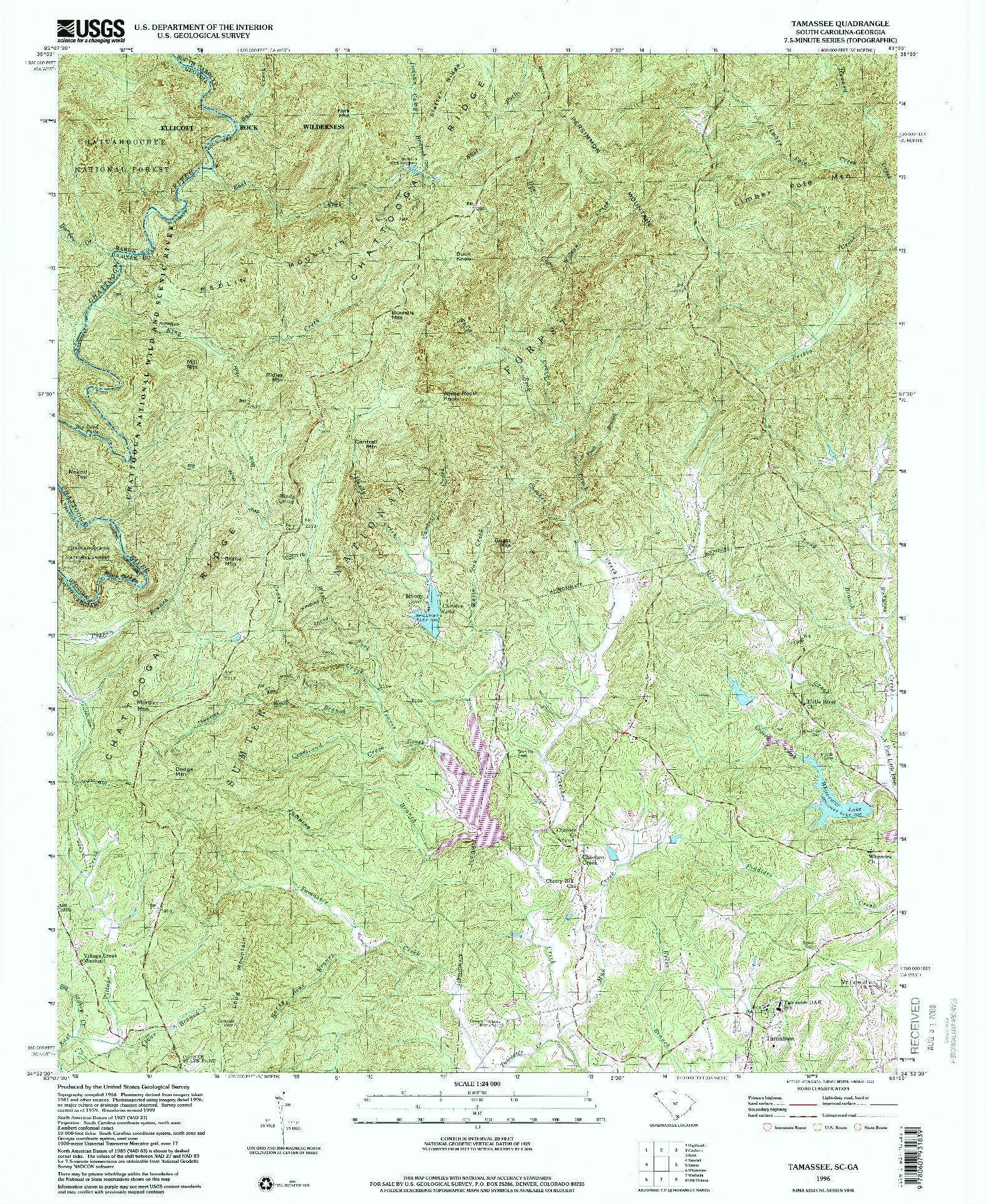 USGS 1:24000-SCALE QUADRANGLE FOR TAMASSEE, SC 1996
