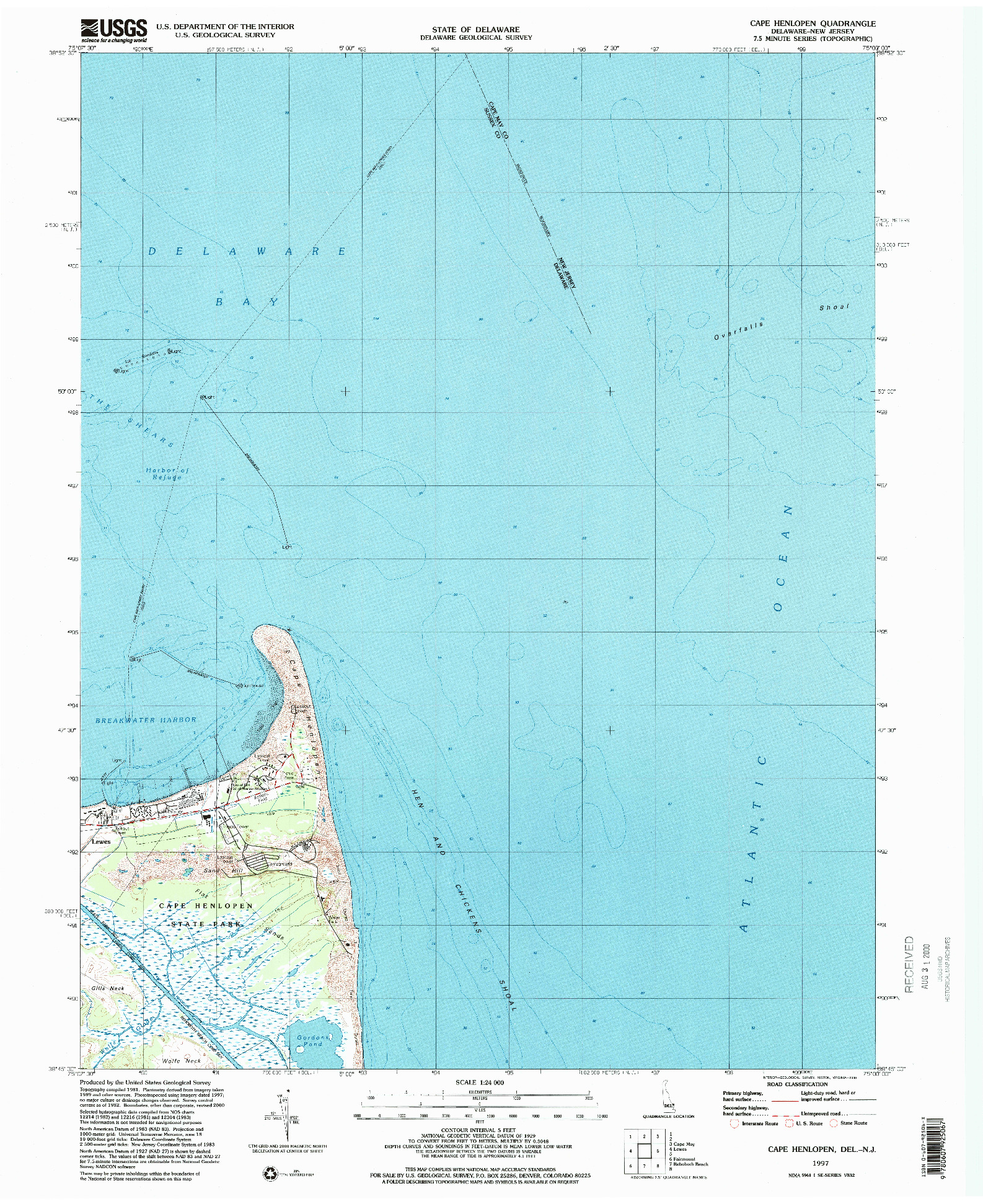 USGS 1:24000-SCALE QUADRANGLE FOR CAPE HENLOPEN, DE 1997