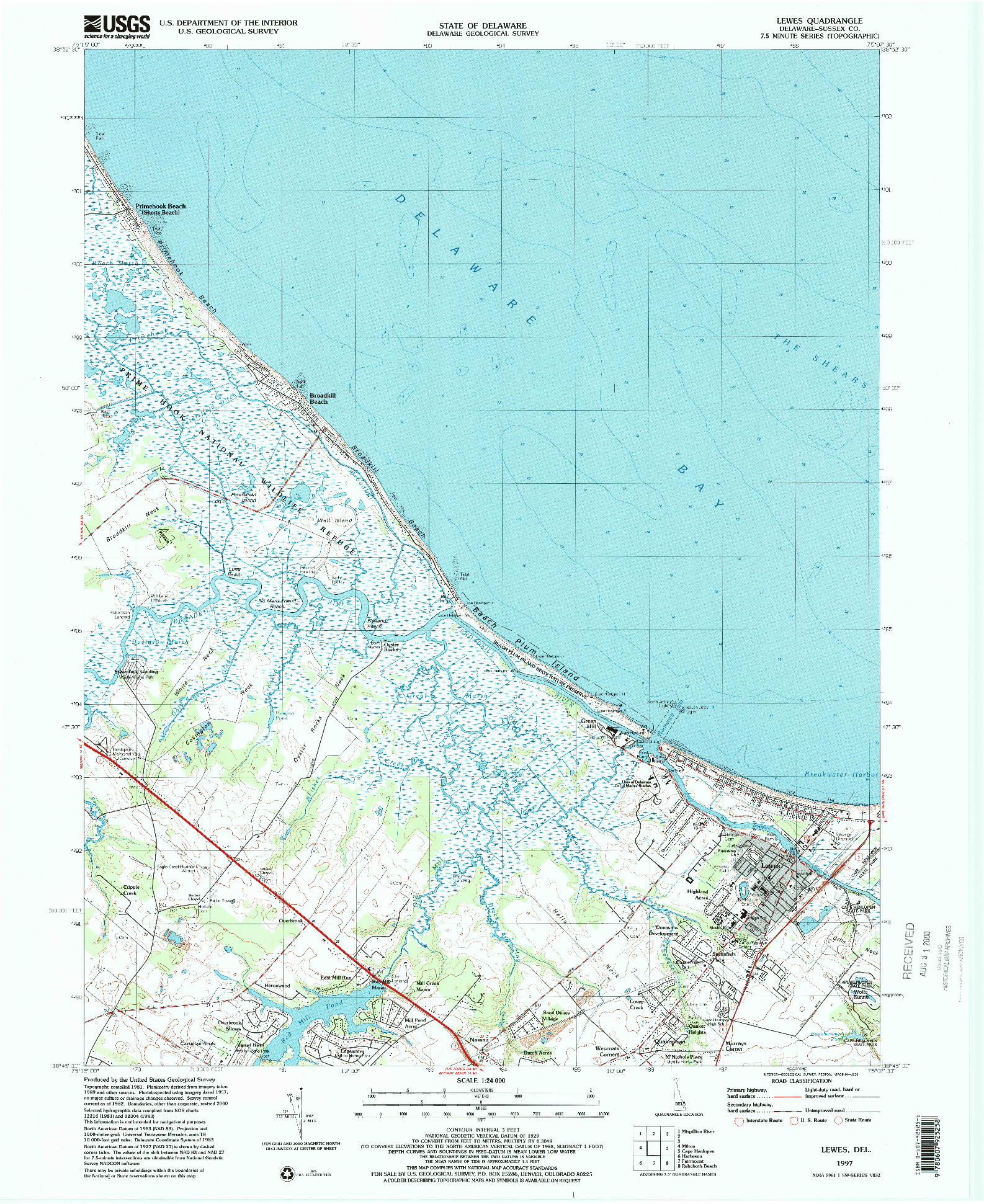 USGS 1:24000-SCALE QUADRANGLE FOR LEWES, DE 1997