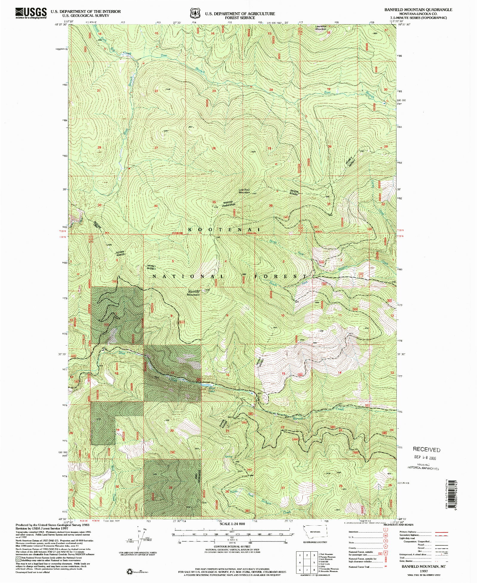 USGS 1:24000-SCALE QUADRANGLE FOR BANFIELD MOUNTAIN, MT 1997