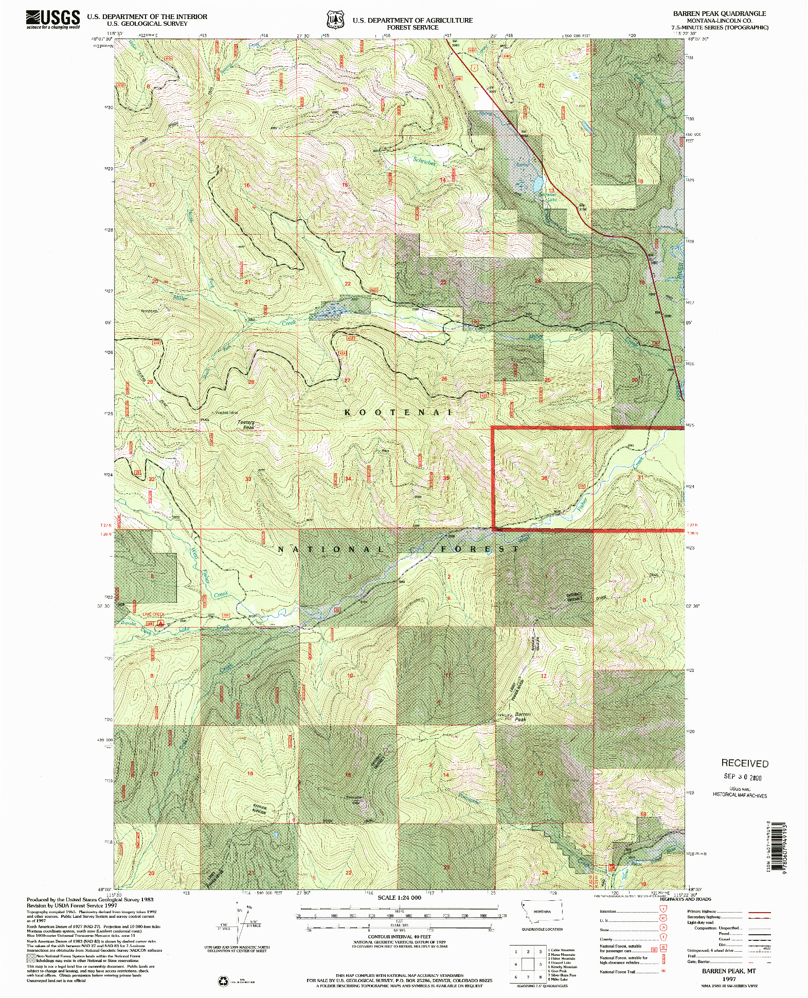 USGS 1:24000-SCALE QUADRANGLE FOR BARREN PEAK, MT 1997