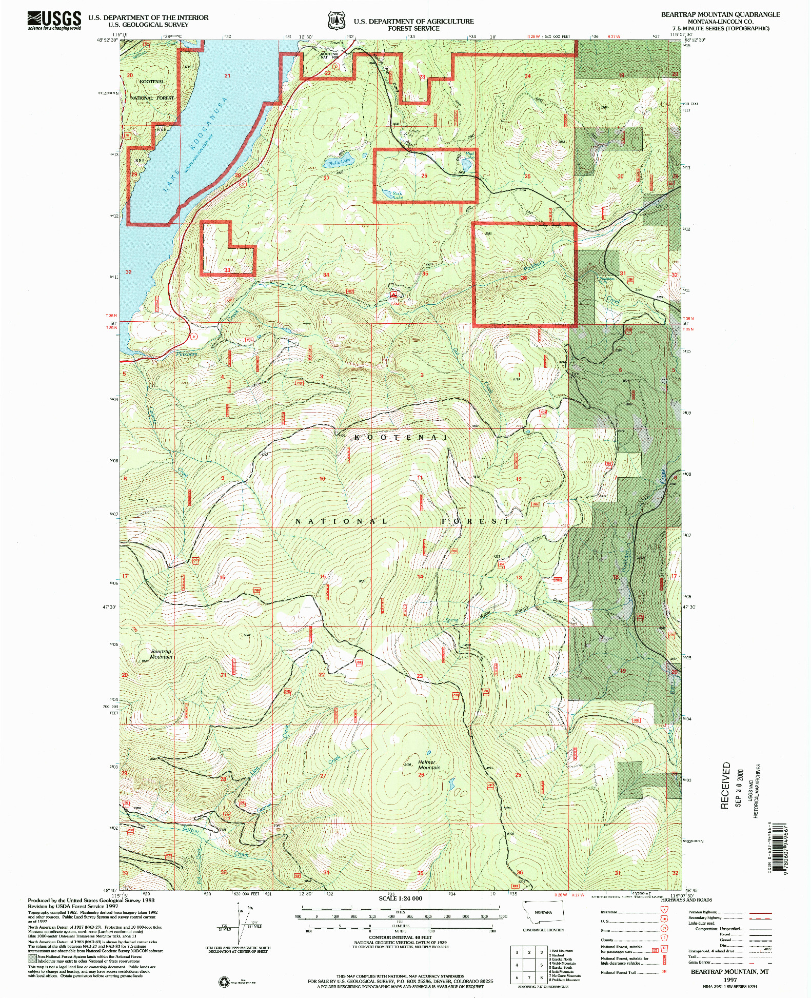 USGS 1:24000-SCALE QUADRANGLE FOR BEARTRAP MOUNTAIN, MT 1997