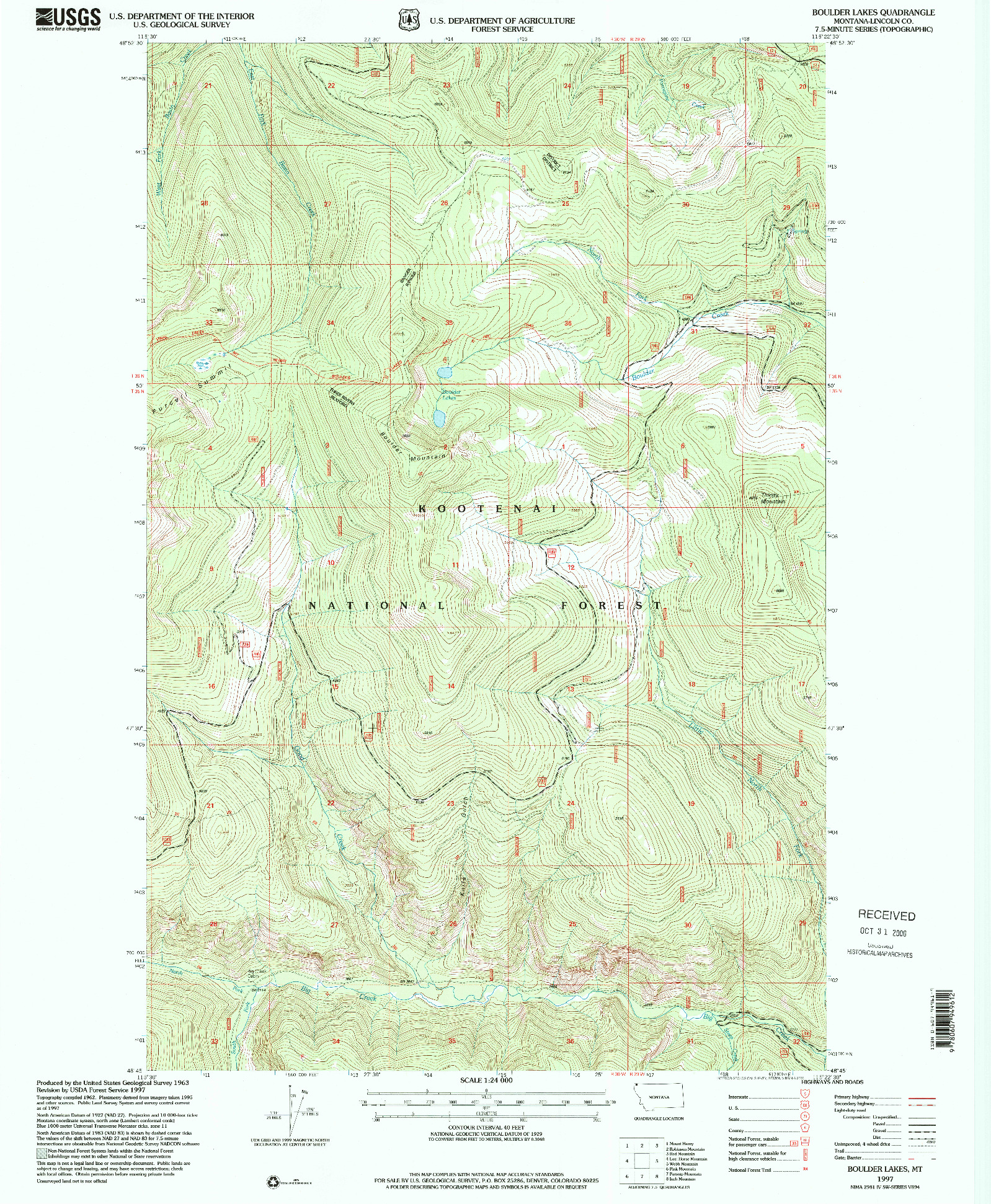USGS 1:24000-SCALE QUADRANGLE FOR BOULDER LAKES, MT 1997