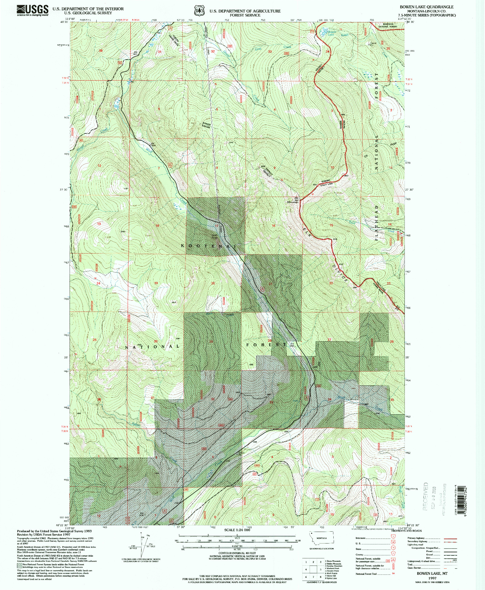 USGS 1:24000-SCALE QUADRANGLE FOR BOWEN LAKE, MT 1997