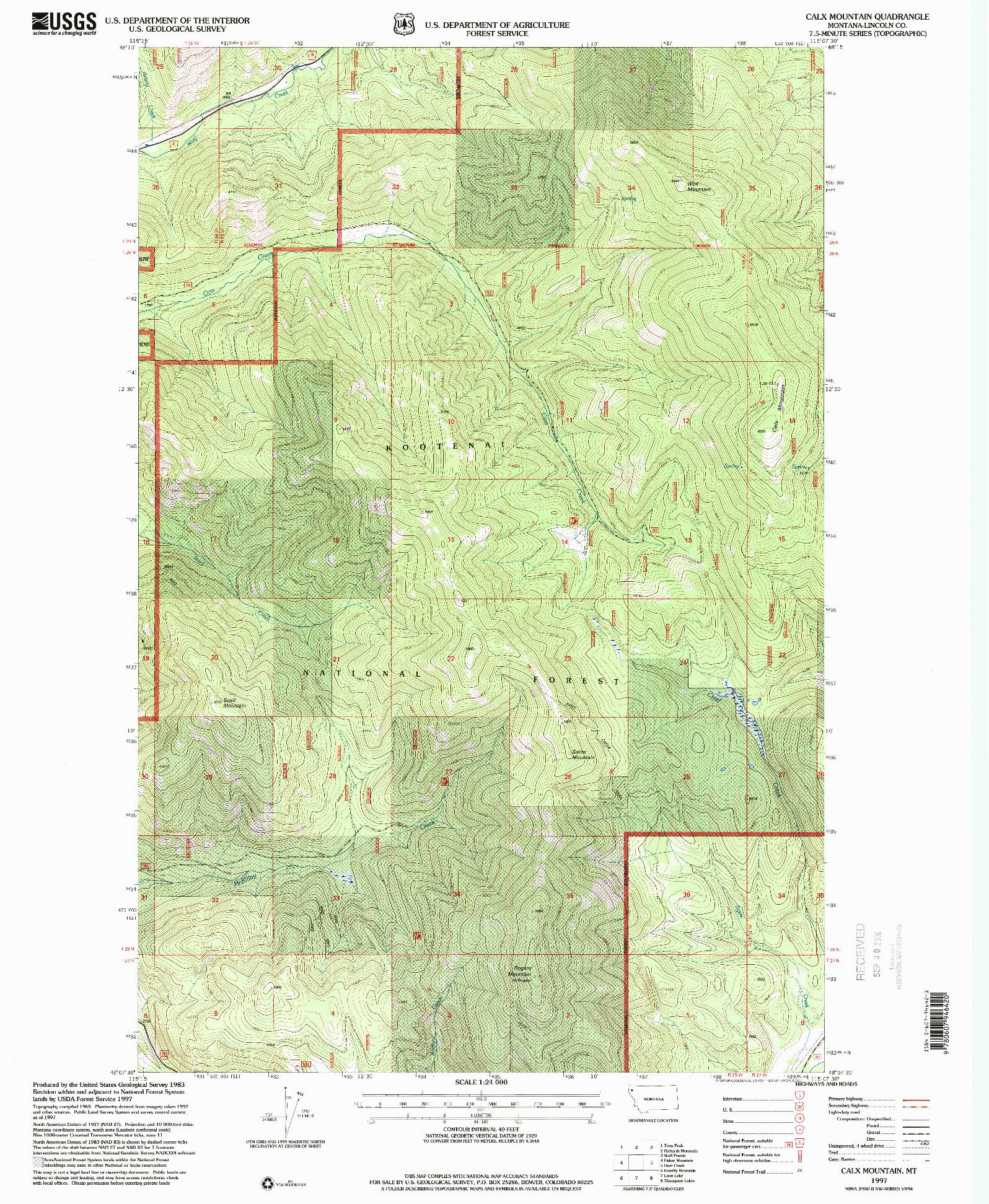 USGS 1:24000-SCALE QUADRANGLE FOR CALX MOUNTAIN, MT 1997