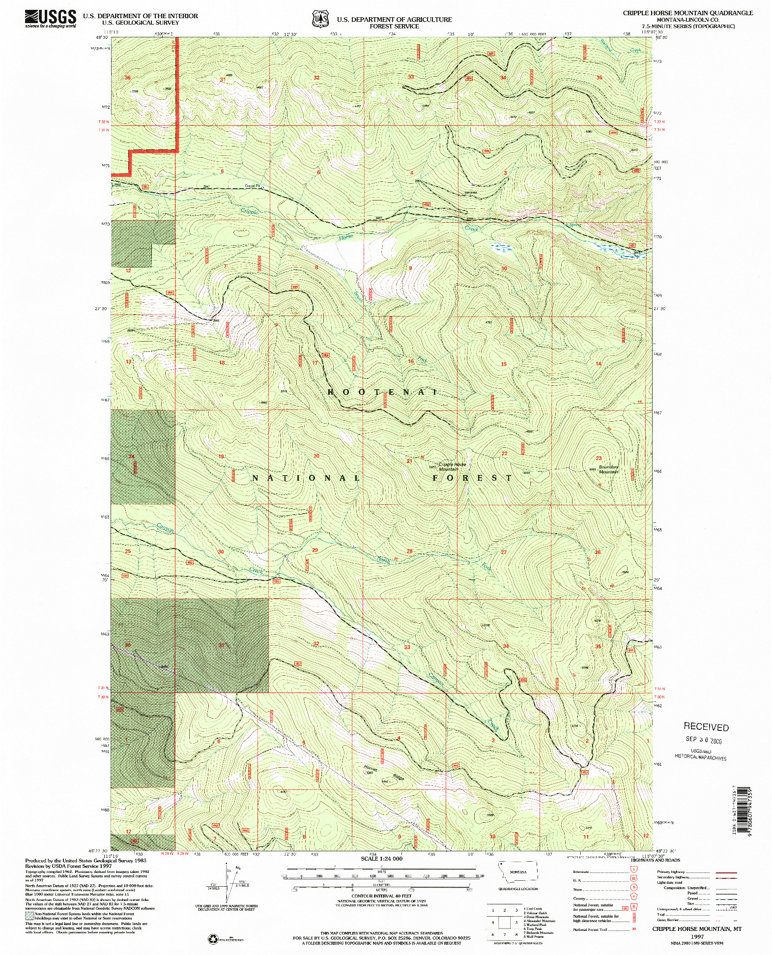 USGS 1:24000-SCALE QUADRANGLE FOR CRIPPLE HORSE MOUNTAIN, MT 1997