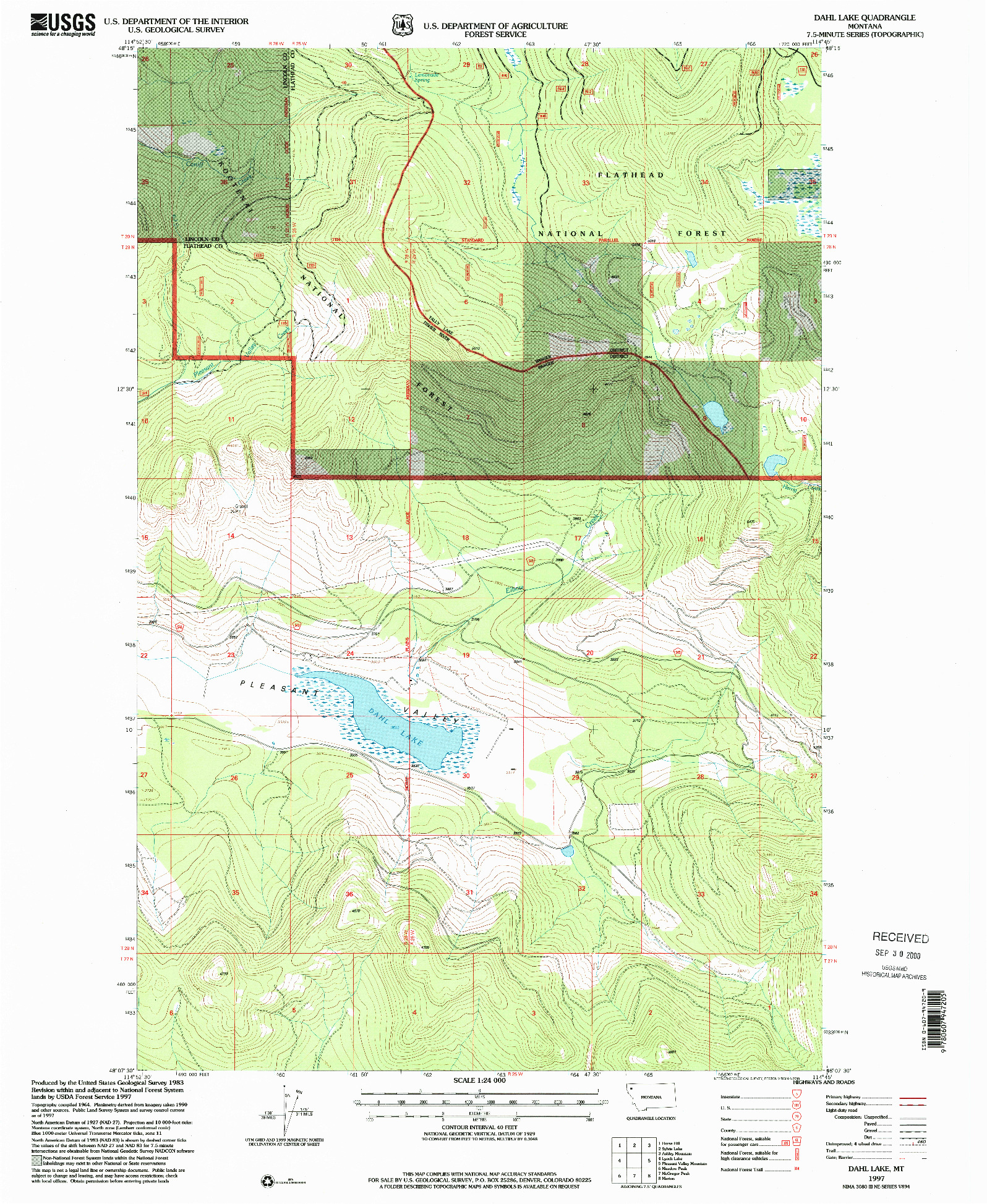 USGS 1:24000-SCALE QUADRANGLE FOR DAHL LAKE, MT 1997