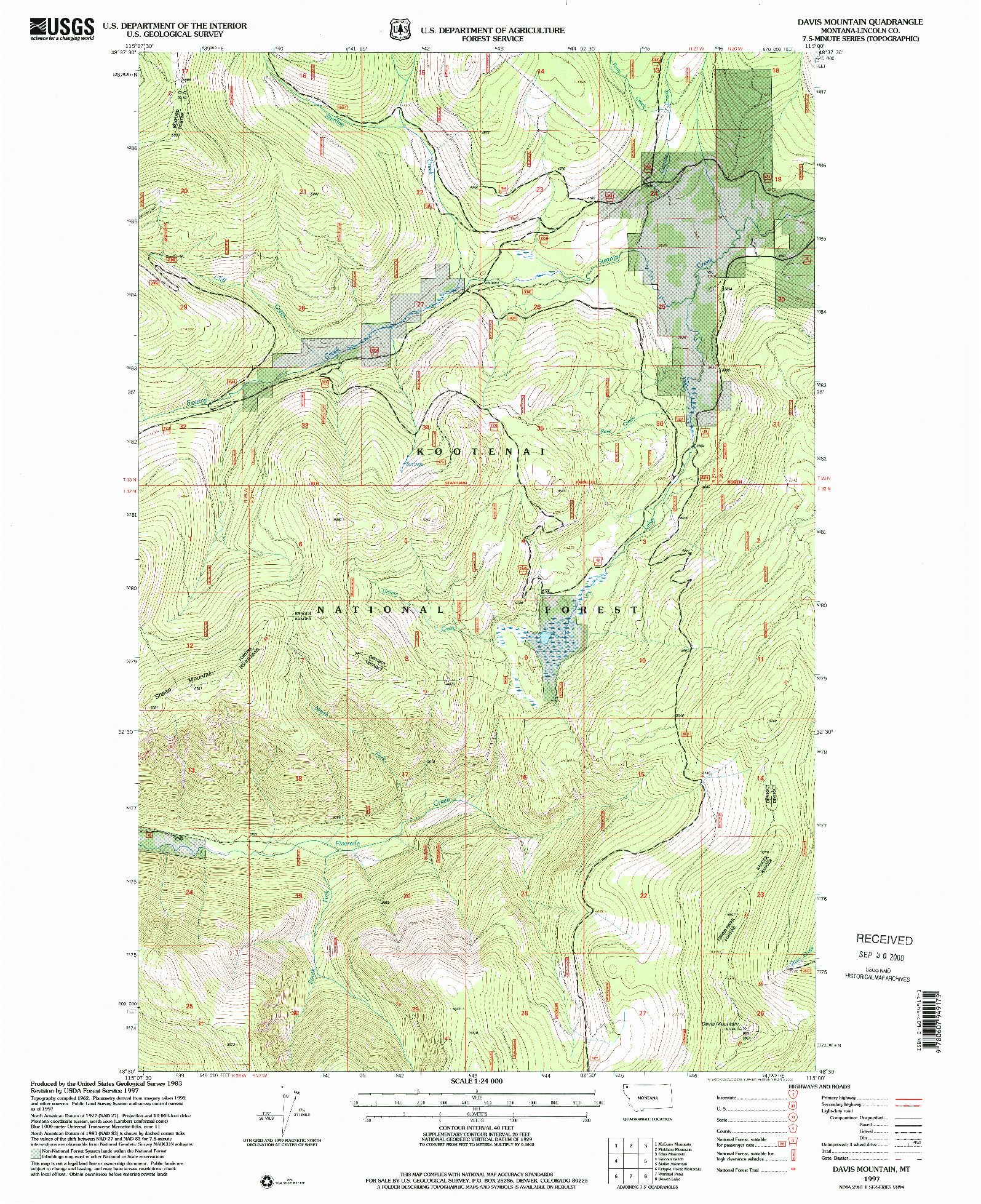 USGS 1:24000-SCALE QUADRANGLE FOR DAVIS MOUNTAIN, MT 1997