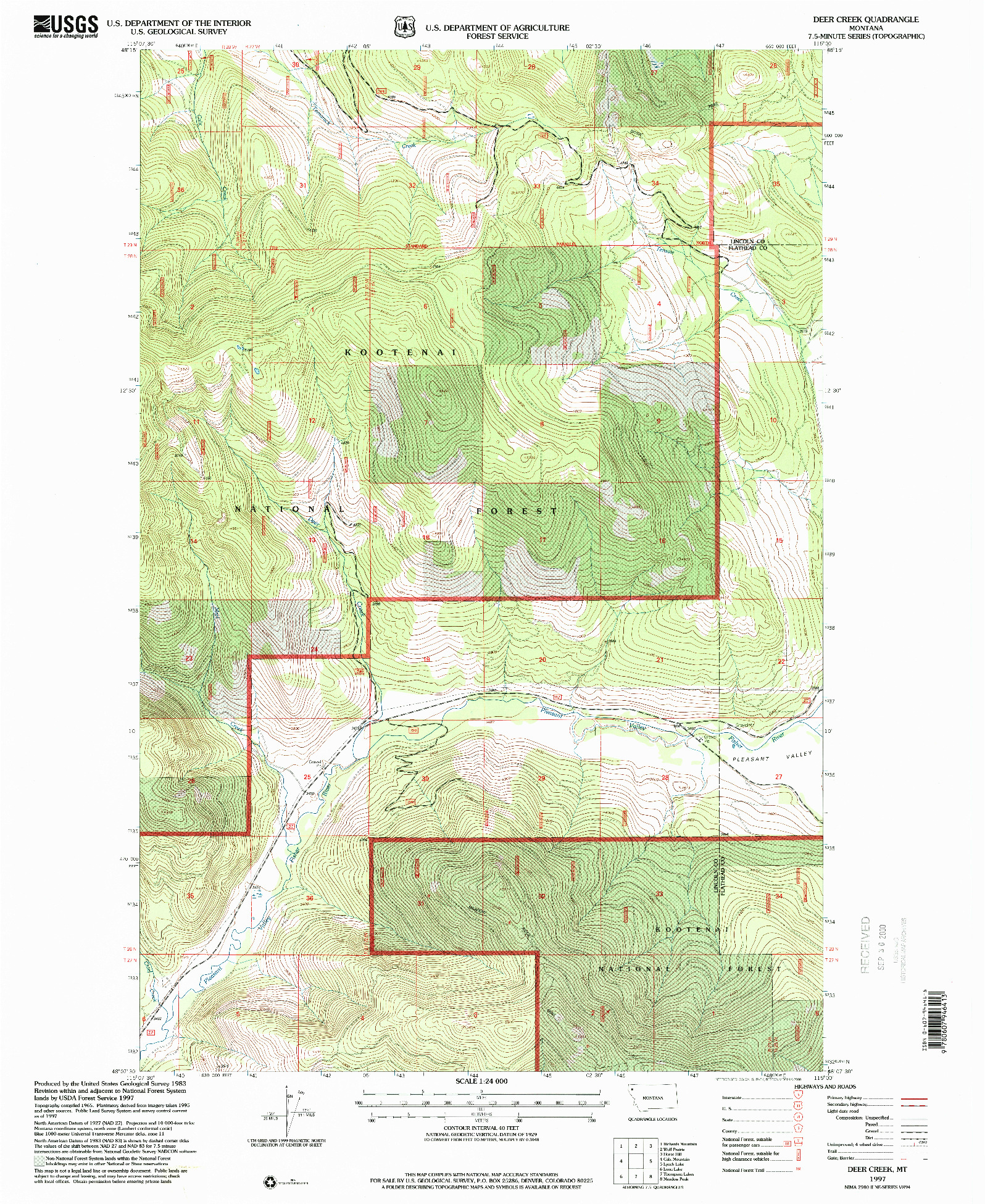 USGS 1:24000-SCALE QUADRANGLE FOR DEER CREEK, MT 1997