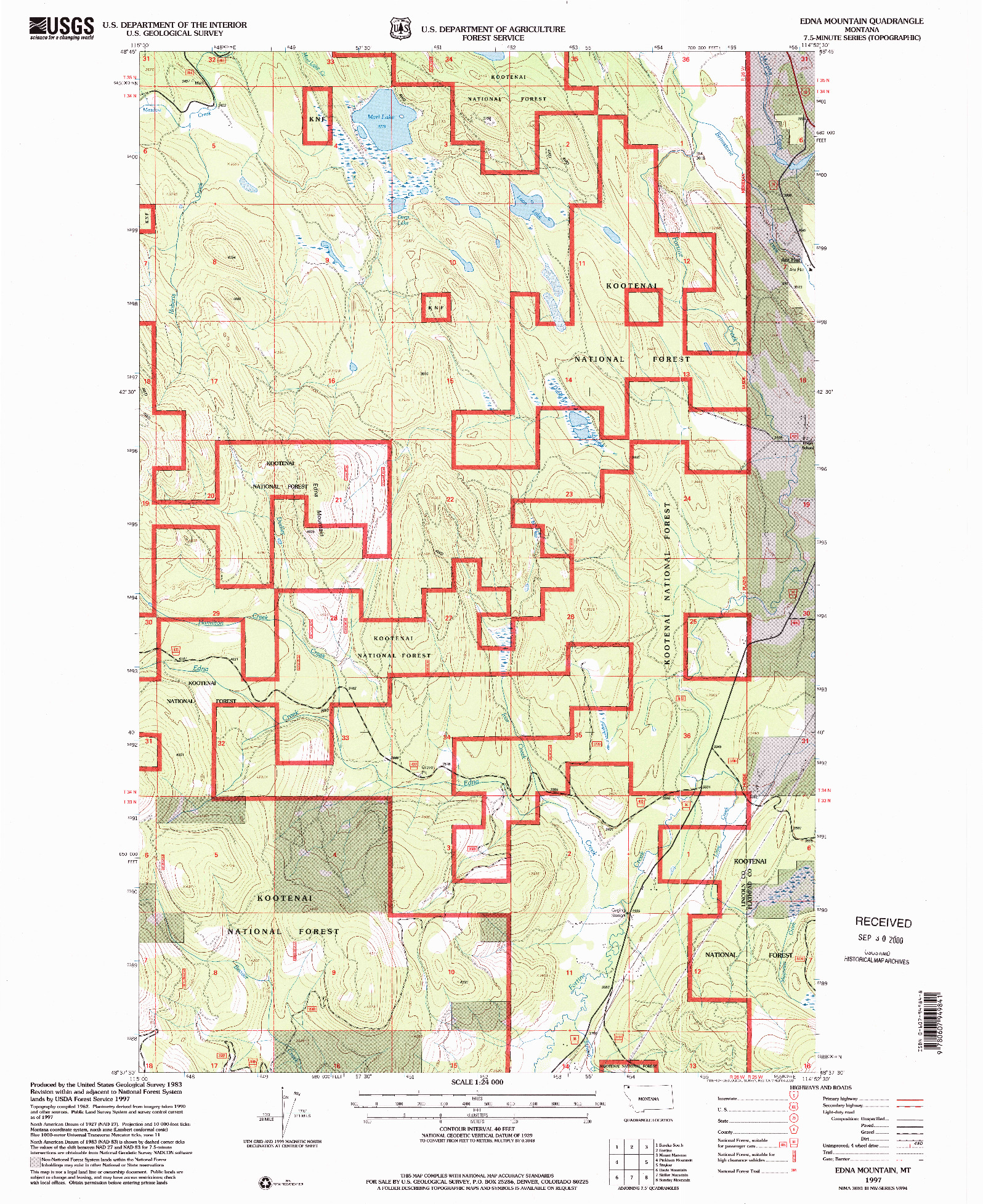 USGS 1:24000-SCALE QUADRANGLE FOR EDNA MOUNTAIN, MT 1997