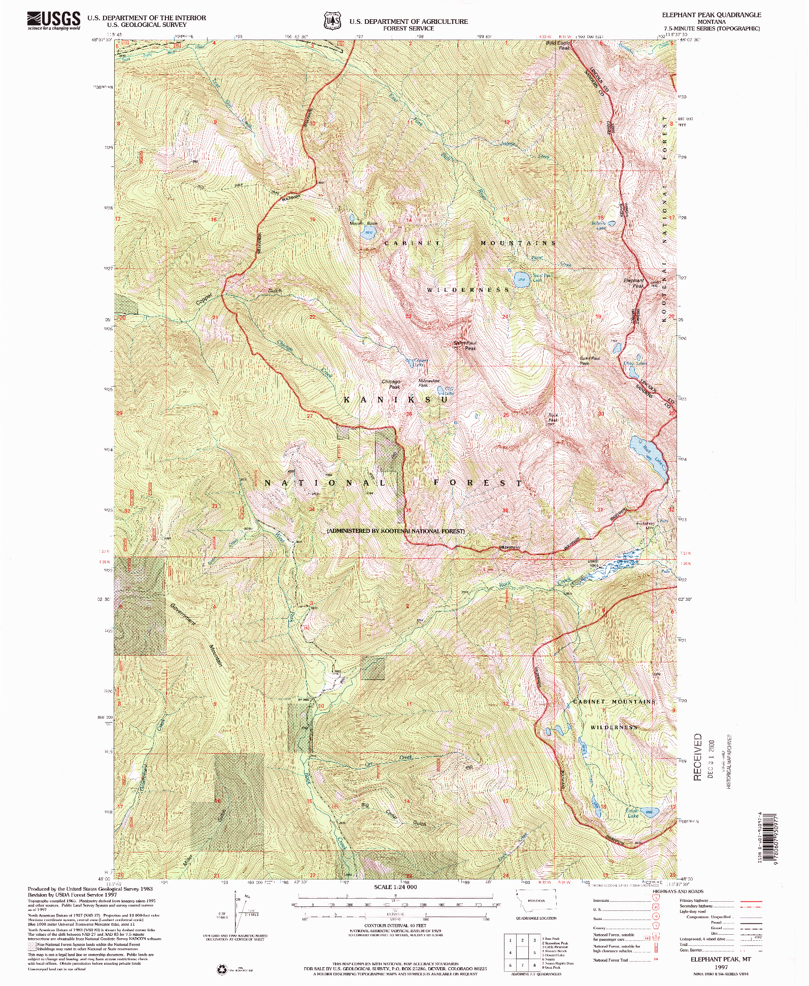 USGS 1:24000-SCALE QUADRANGLE FOR ELEPHANT PEAK, MT 1997