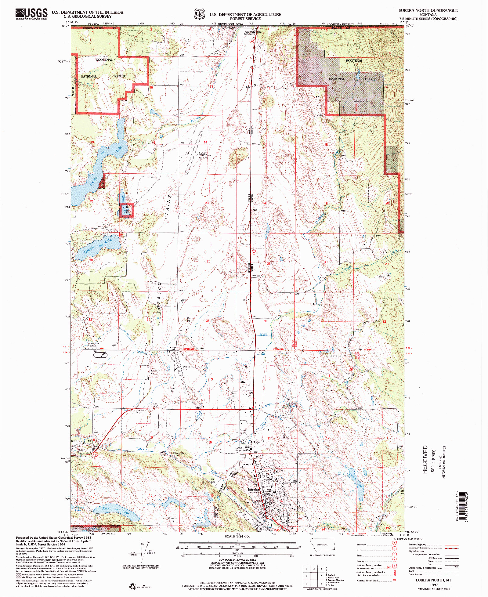 USGS 1:24000-SCALE QUADRANGLE FOR EUREKA NORTH, MT 1997