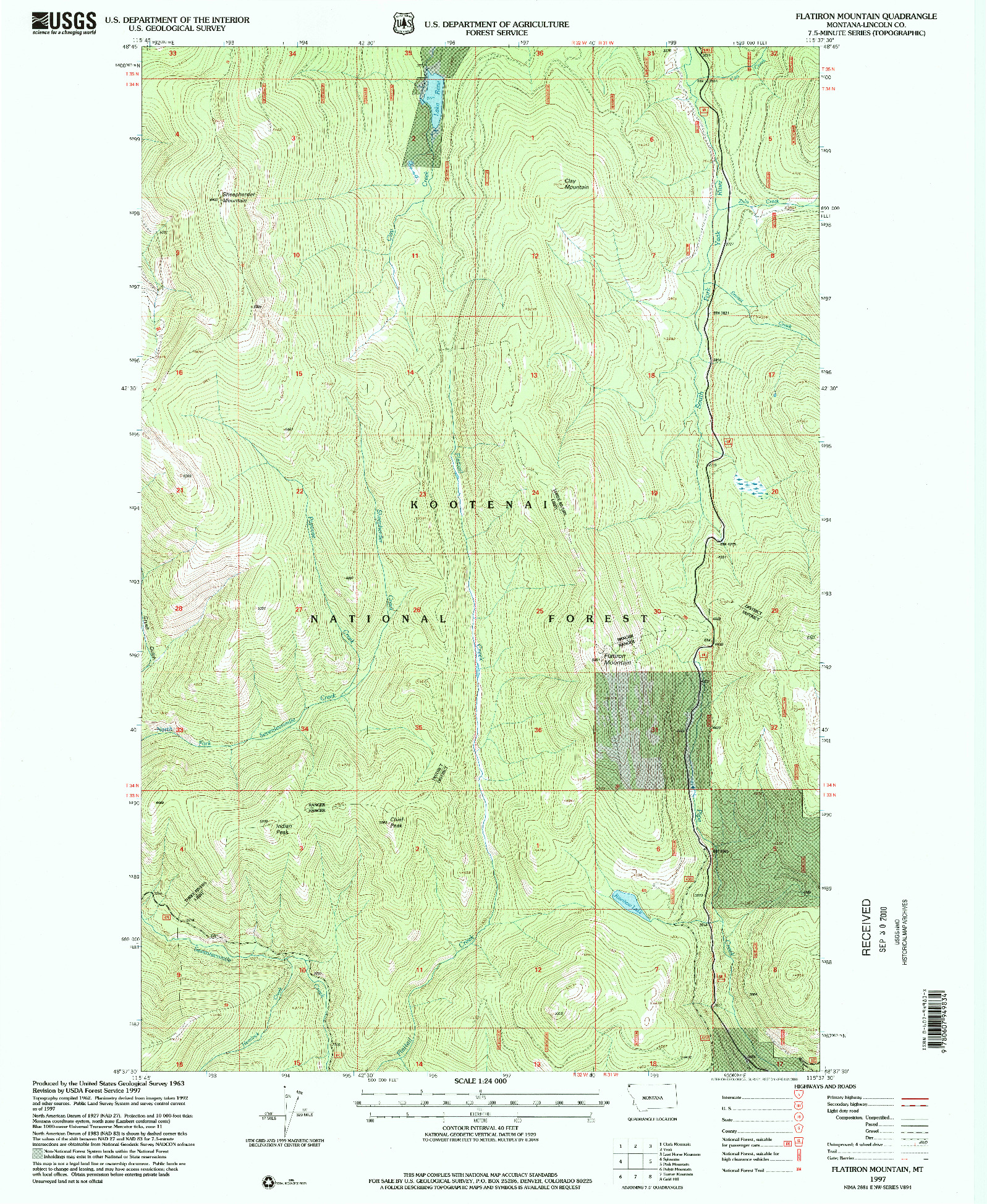 USGS 1:24000-SCALE QUADRANGLE FOR FLATIRON MOUNTAIN, MT 1997