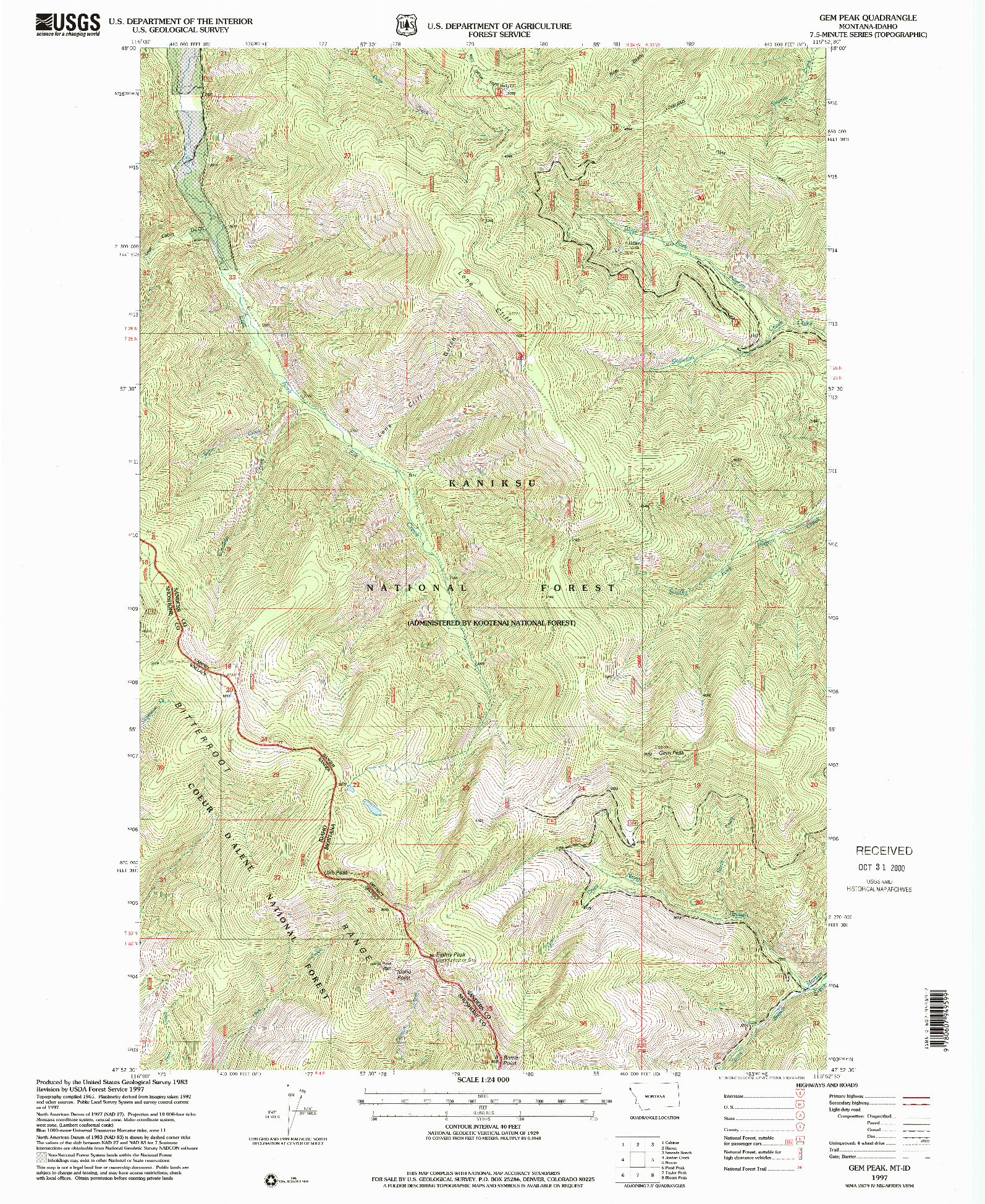 USGS 1:24000-SCALE QUADRANGLE FOR GEM PEAK, MT 1997