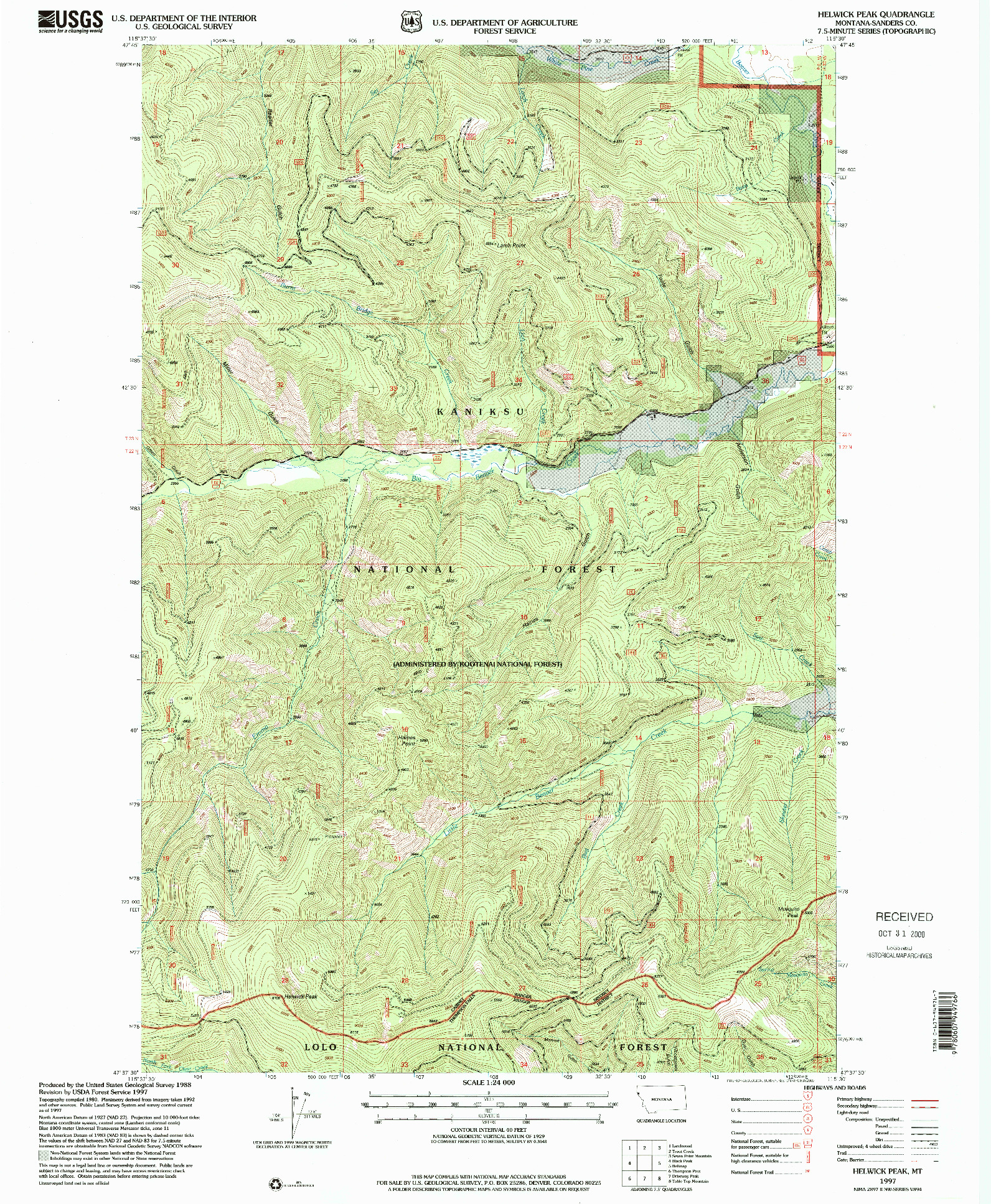 USGS 1:24000-SCALE QUADRANGLE FOR HELWICK PEAK, MT 1997