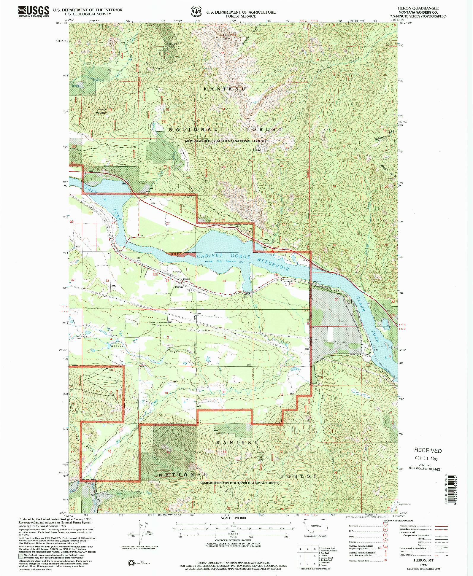 USGS 1:24000-SCALE QUADRANGLE FOR HERON, MT 1997