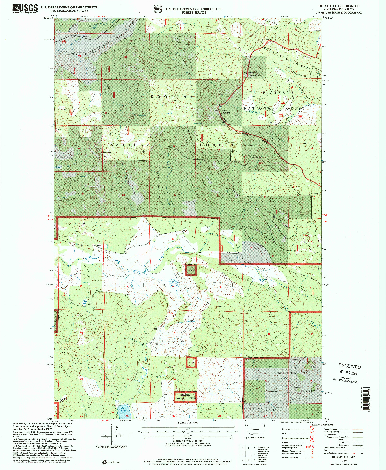 USGS 1:24000-SCALE QUADRANGLE FOR HORSE HILL, MT 1997