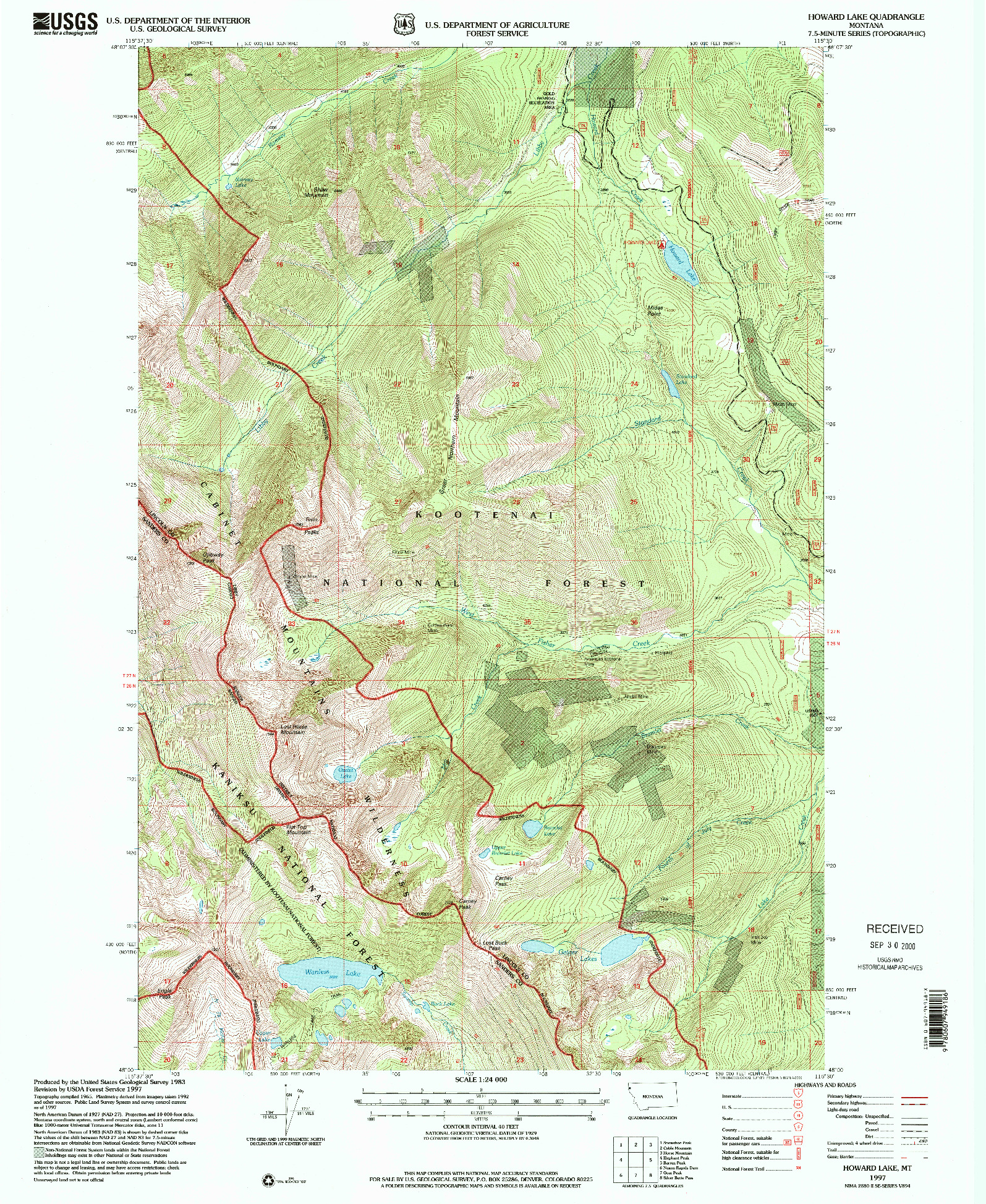 USGS 1:24000-SCALE QUADRANGLE FOR HOWARD LAKE, MT 1997