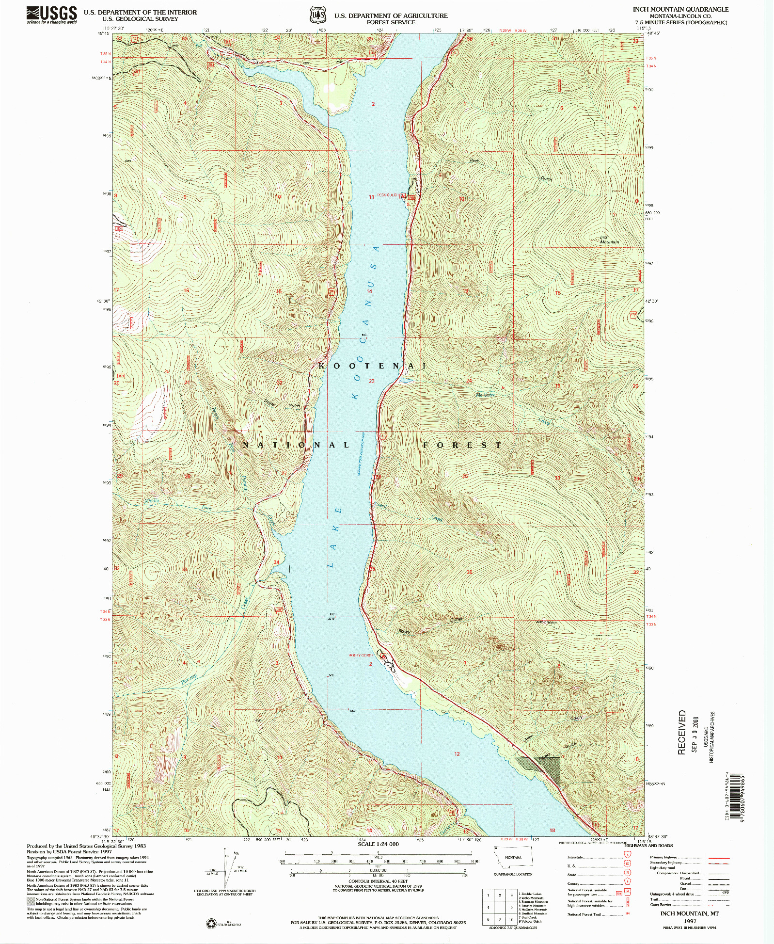 USGS 1:24000-SCALE QUADRANGLE FOR INCH MOUNTAIN, MT 1997