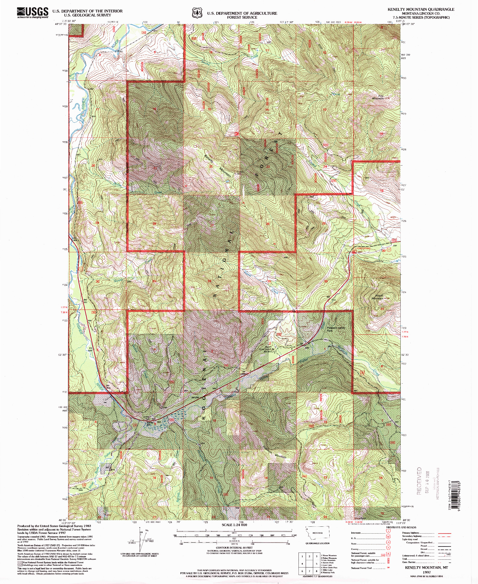 USGS 1:24000-SCALE QUADRANGLE FOR KENELTY MOUNTAIN, MT 1997