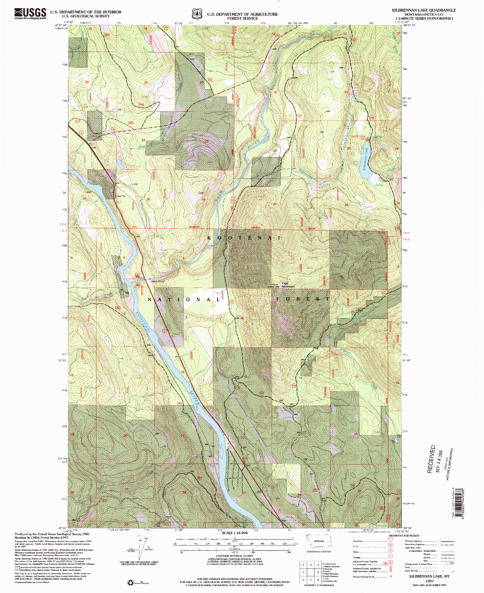 USGS 1:24000-SCALE QUADRANGLE FOR KILBRENNAN LAKE, MT 1997
