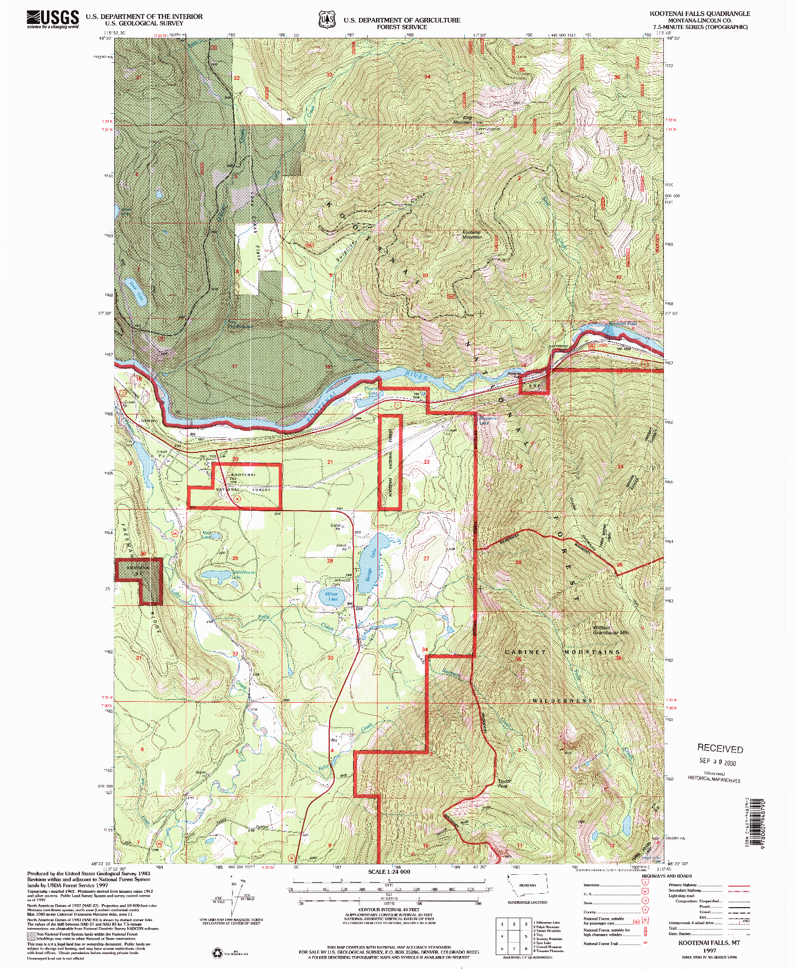 USGS 1:24000-SCALE QUADRANGLE FOR KOOTENAI FALLS, MT 1997