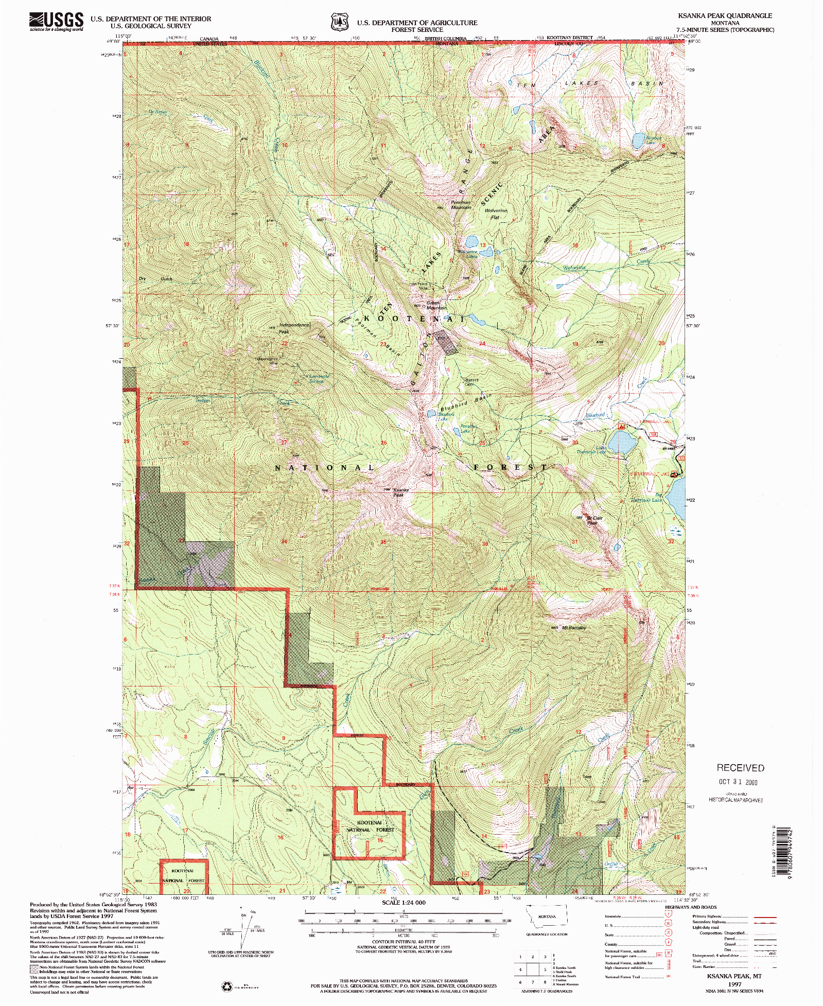 USGS 1:24000-SCALE QUADRANGLE FOR KSANKA PEAK, MT 1997