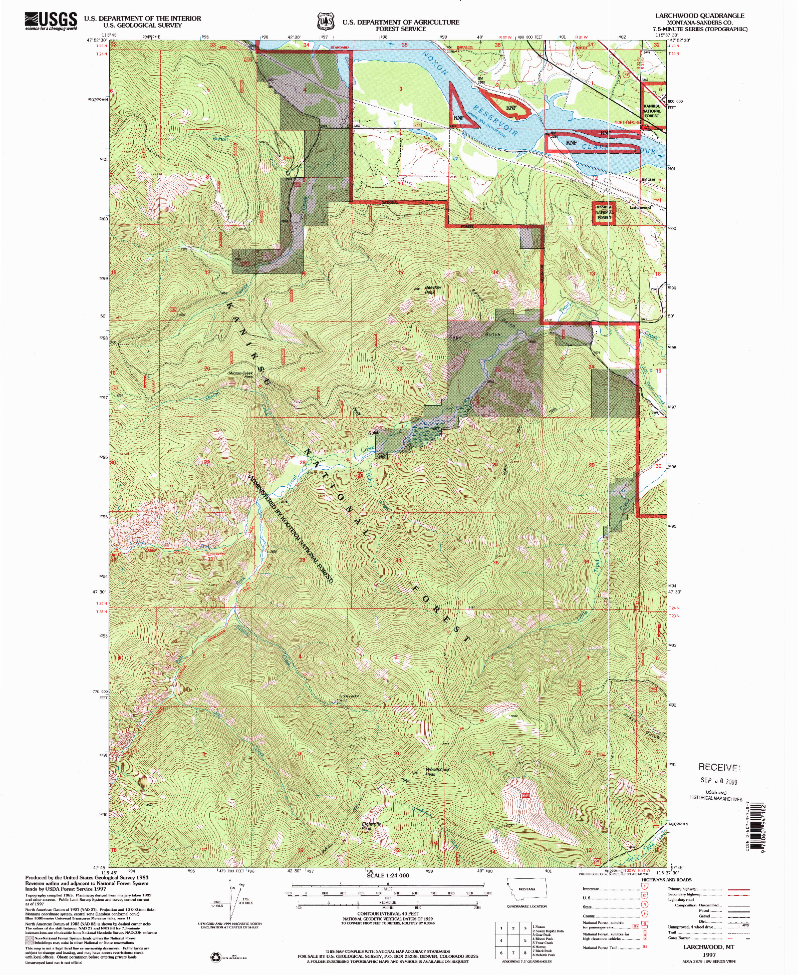 USGS 1:24000-SCALE QUADRANGLE FOR LARCHWOOD, MT 1997