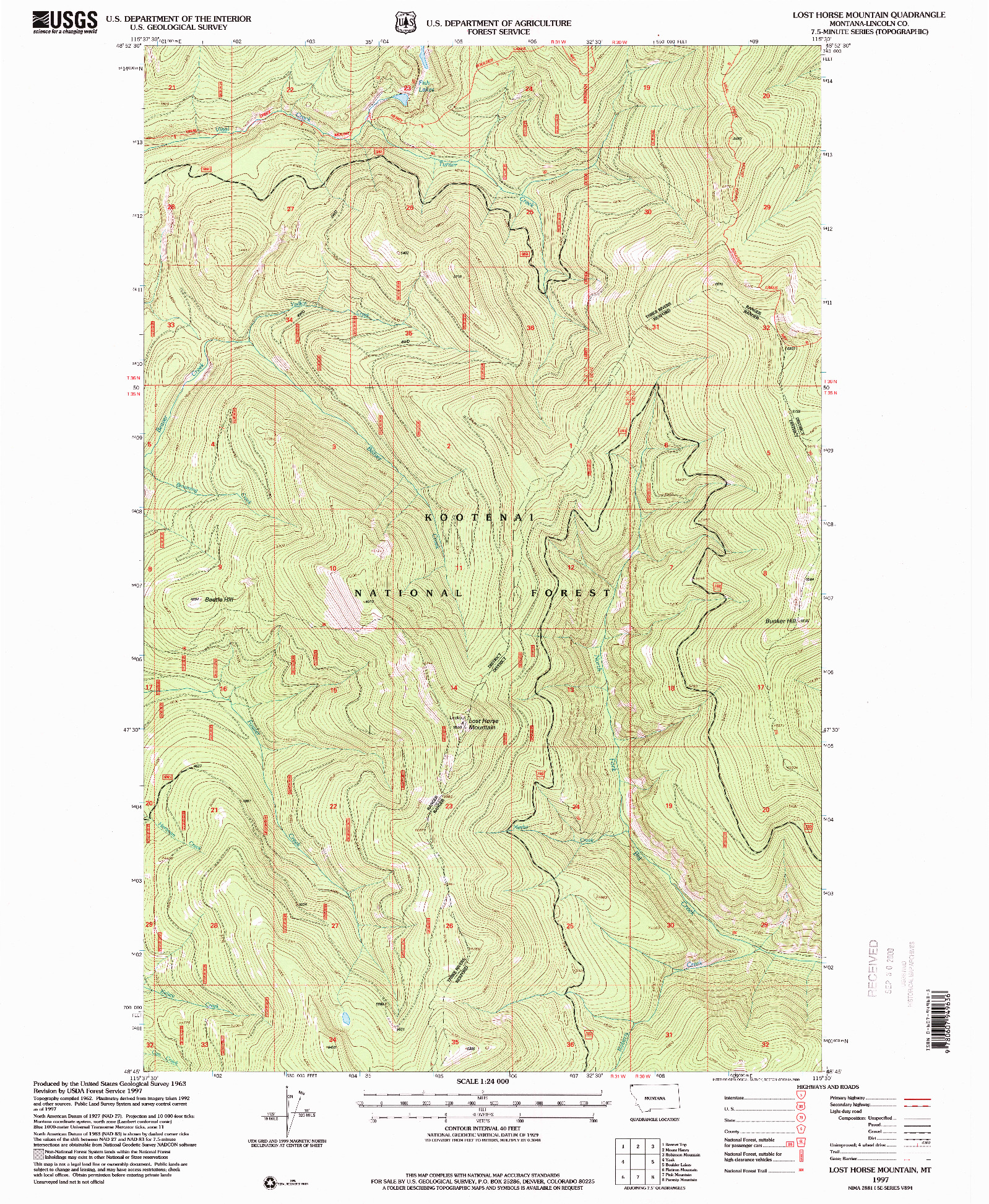 USGS 1:24000-SCALE QUADRANGLE FOR LOST HORSE MOUNTAIN, MT 1997