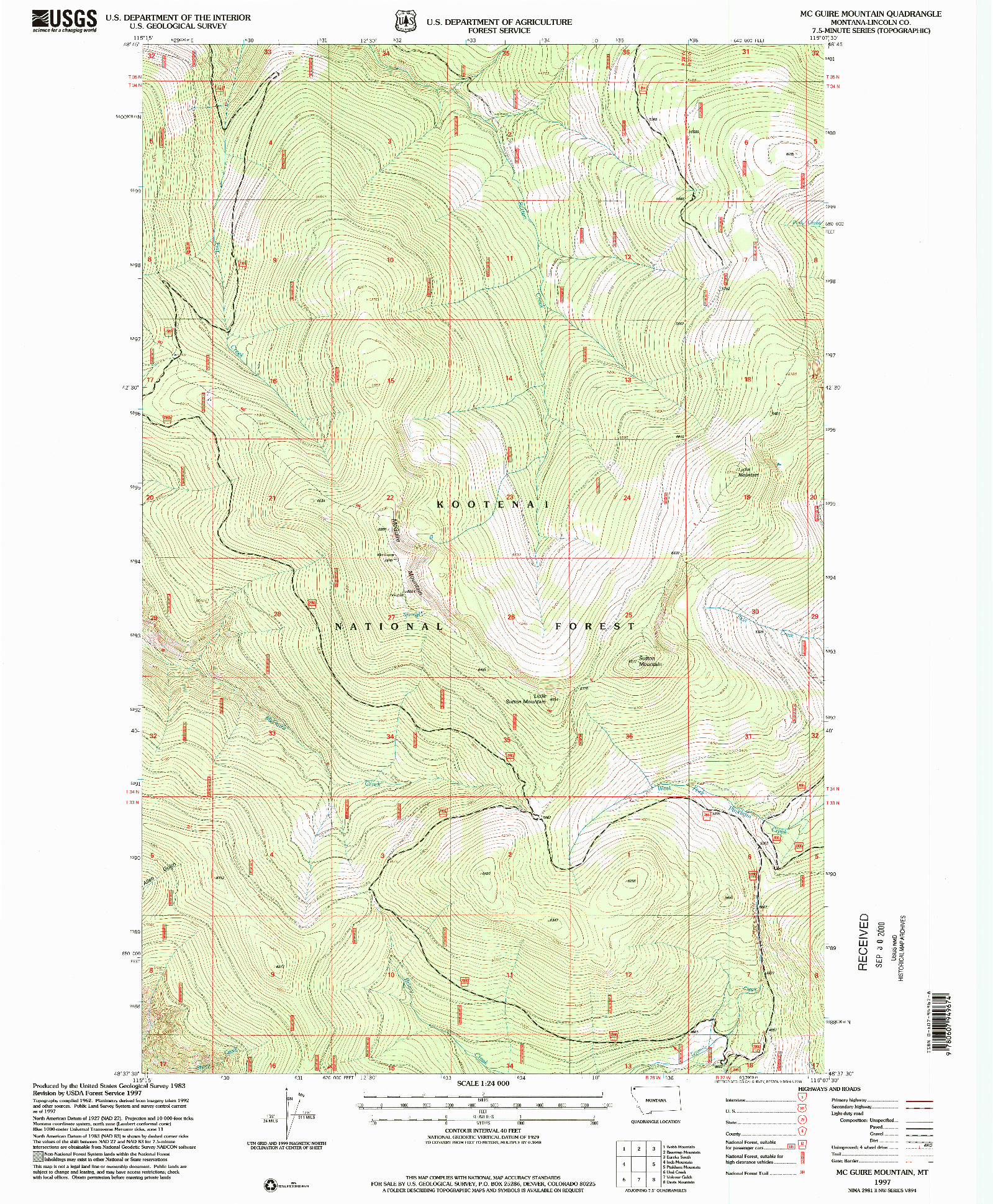 USGS 1:24000-SCALE QUADRANGLE FOR MC GUIRE MOUNTAIN, MT 1997