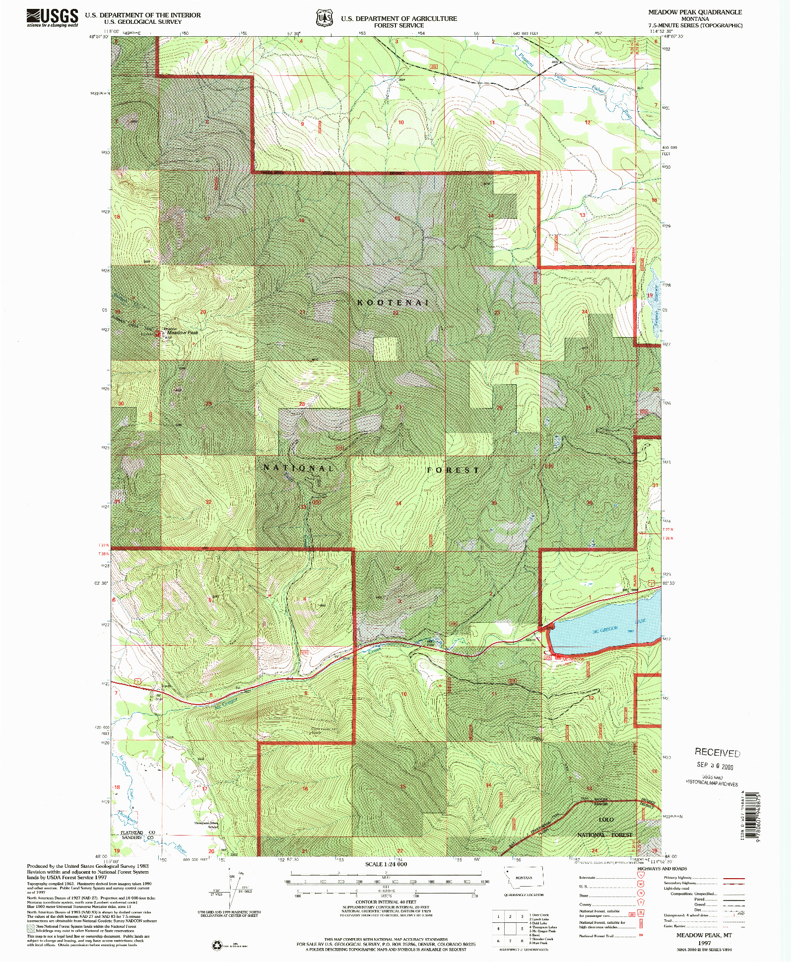 USGS 1:24000-SCALE QUADRANGLE FOR MEADOW PEAK, MT 1997