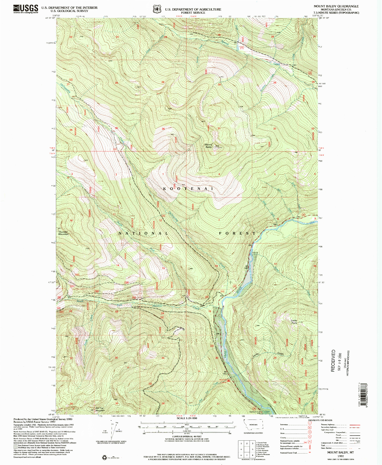 USGS 1:24000-SCALE QUADRANGLE FOR MOUNT BALDY, MT 1997
