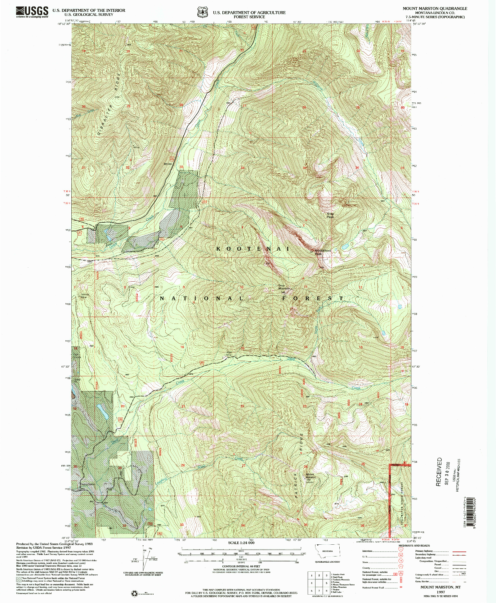 USGS 1:24000-SCALE QUADRANGLE FOR MOUNT MARSTON, MT 1997