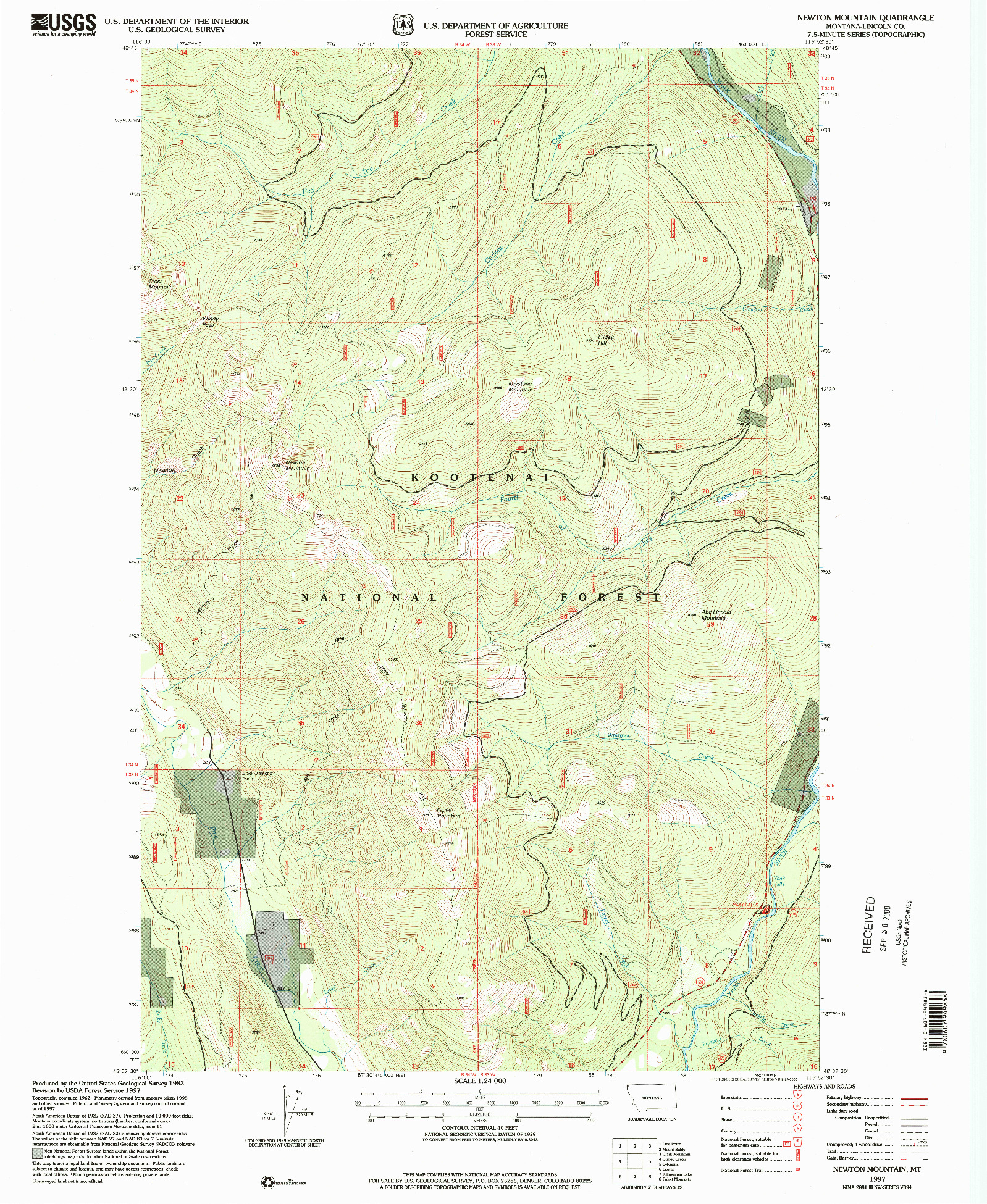 USGS 1:24000-SCALE QUADRANGLE FOR NEWTON MOUNTAIN, MT 1997
