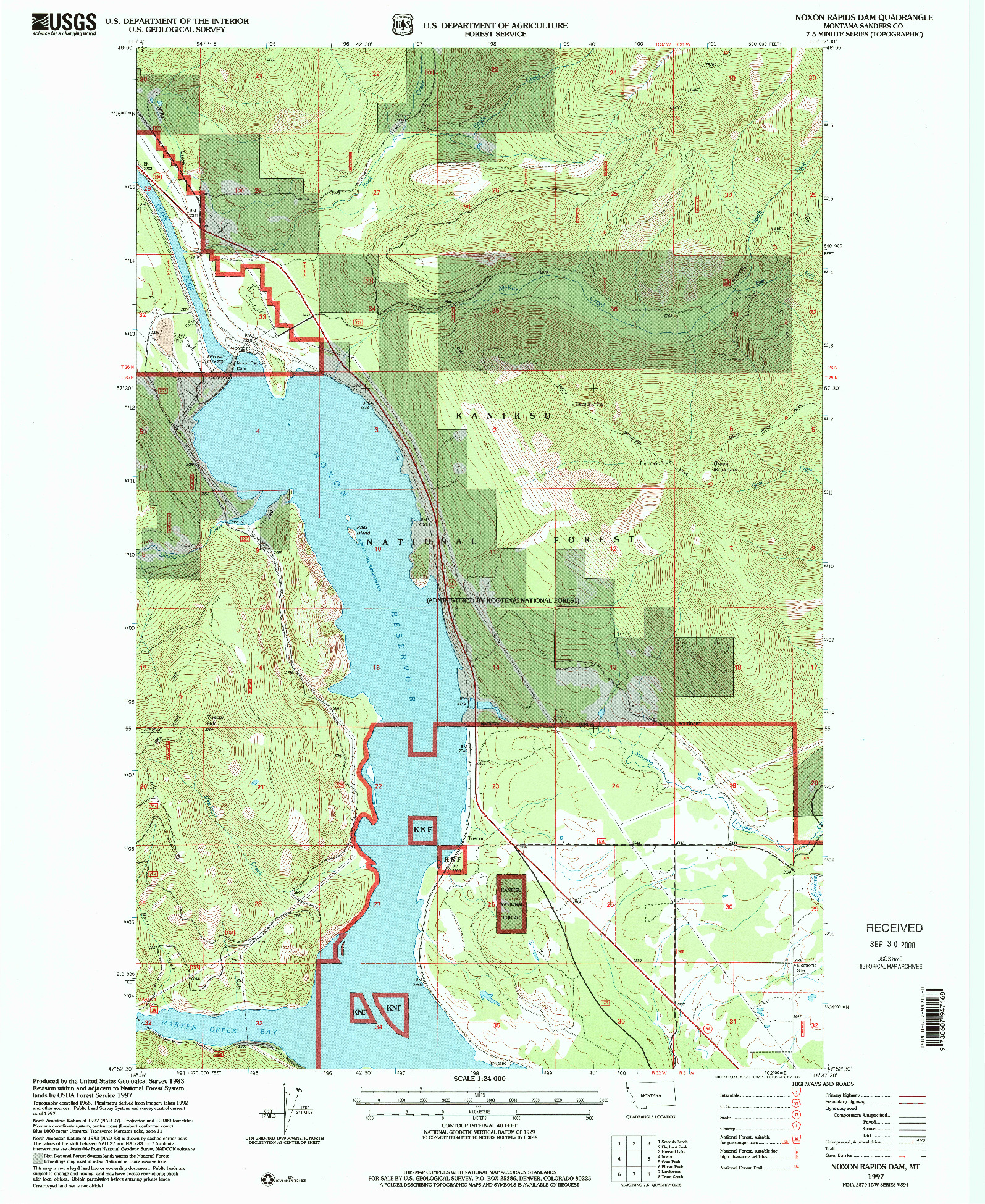 USGS 1:24000-SCALE QUADRANGLE FOR NOXON RAPIDS DAM, MT 1997