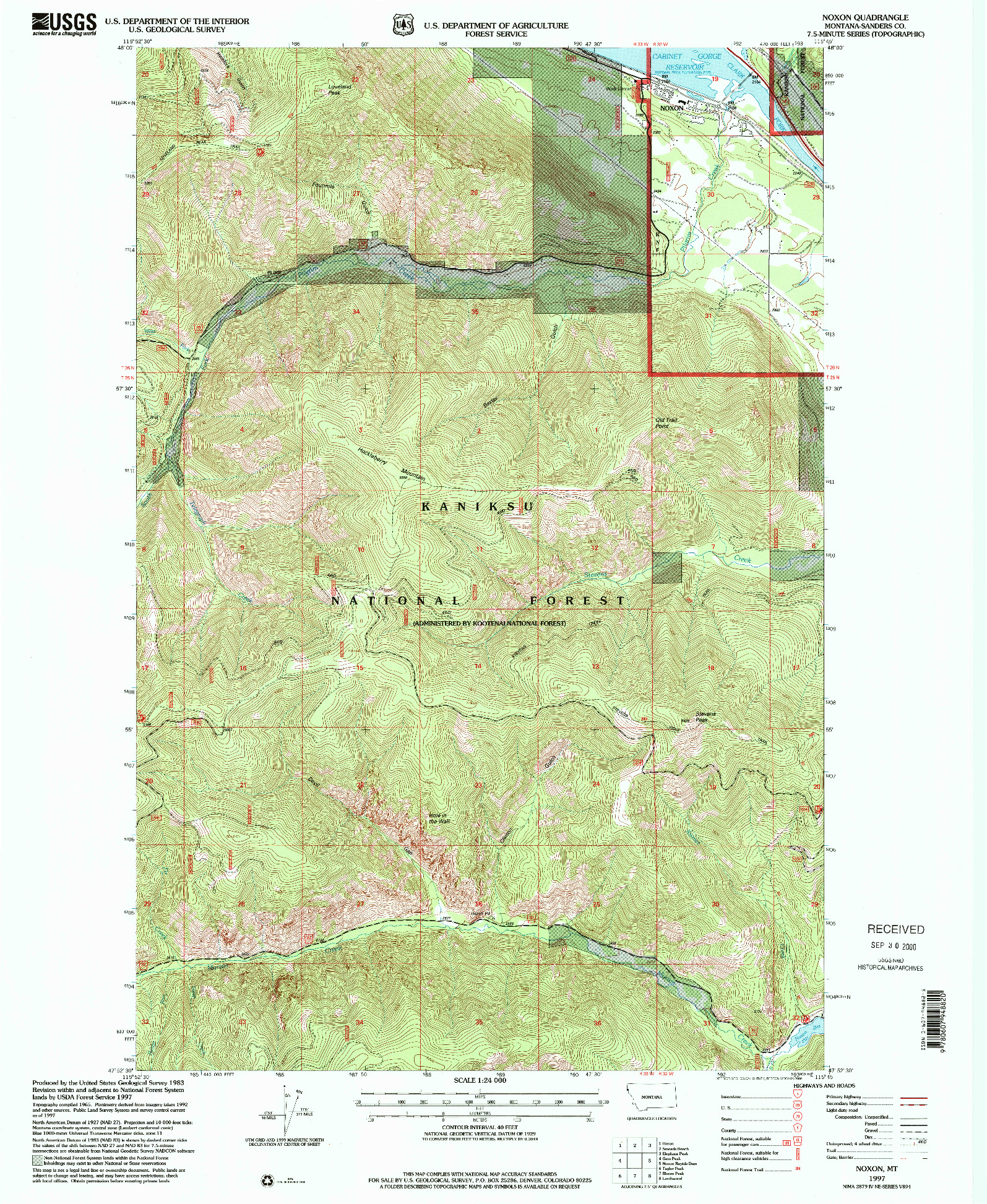 USGS 1:24000-SCALE QUADRANGLE FOR NOXON, MT 1997