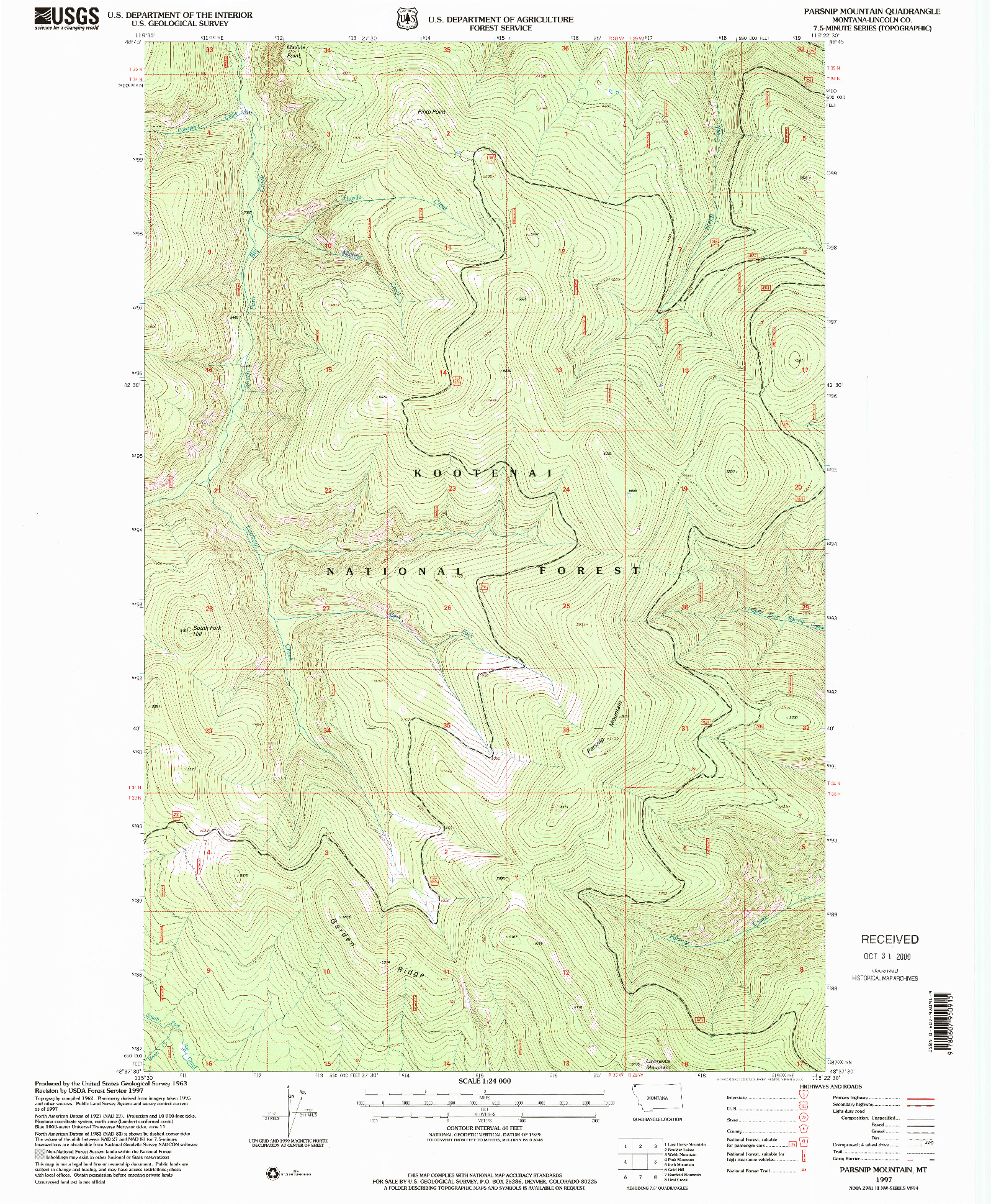 USGS 1:24000-SCALE QUADRANGLE FOR PARSNIP MOUNTAIN, MT 1997