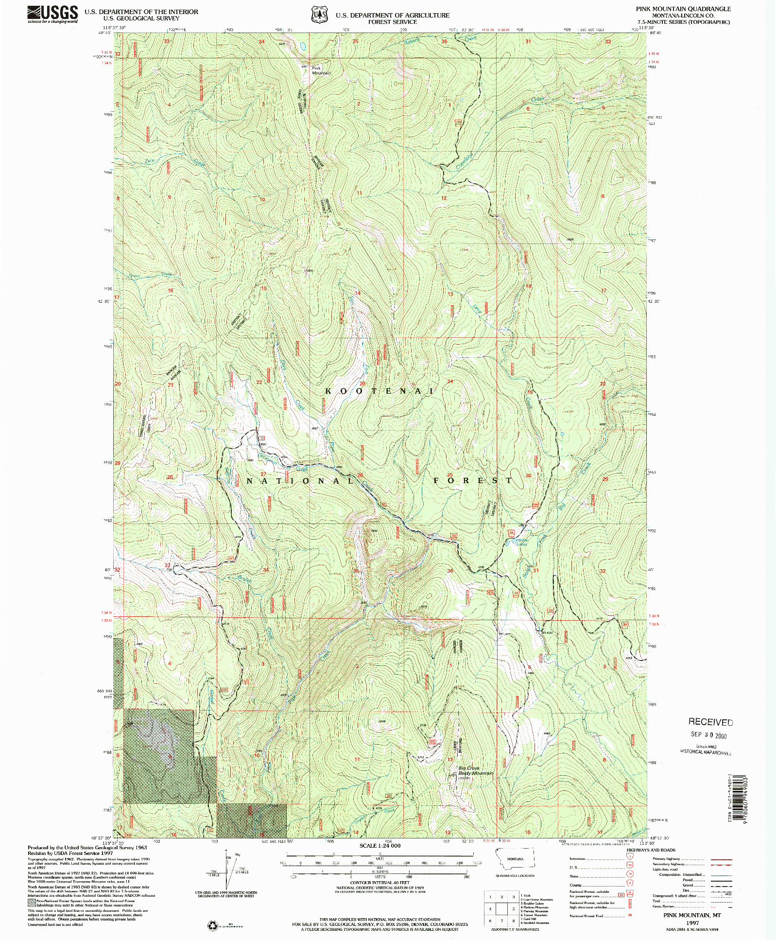 USGS 1:24000-SCALE QUADRANGLE FOR PINK MOUNTAIN, MT 1997