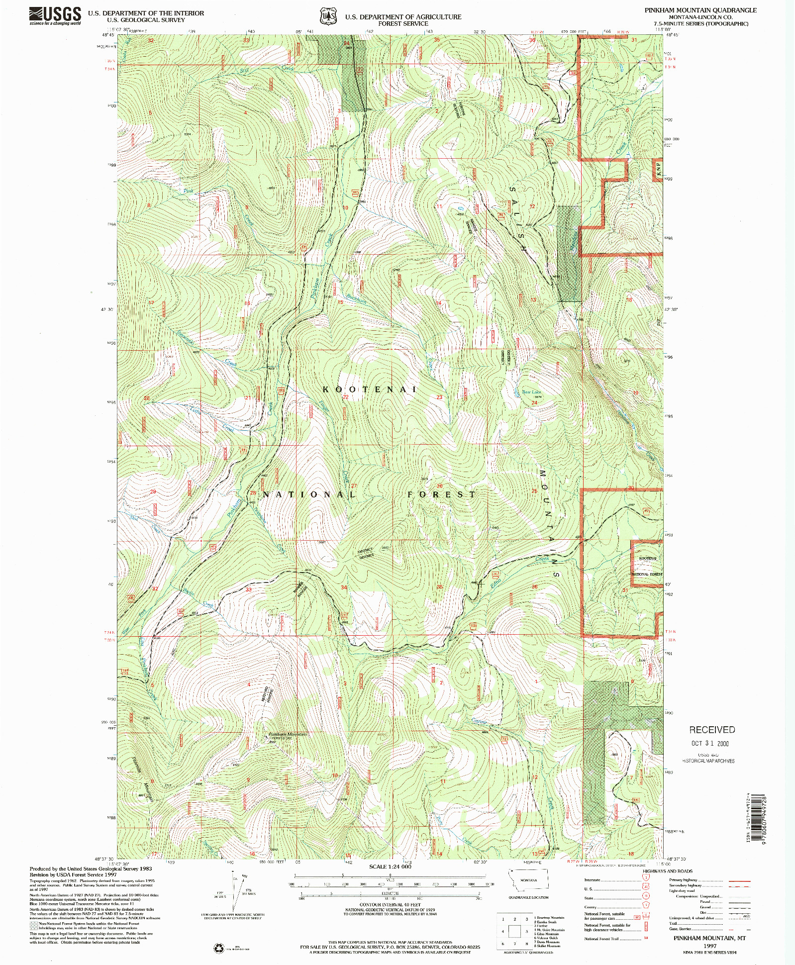 USGS 1:24000-SCALE QUADRANGLE FOR PINKHAM MOUNTAIN, MT 1997